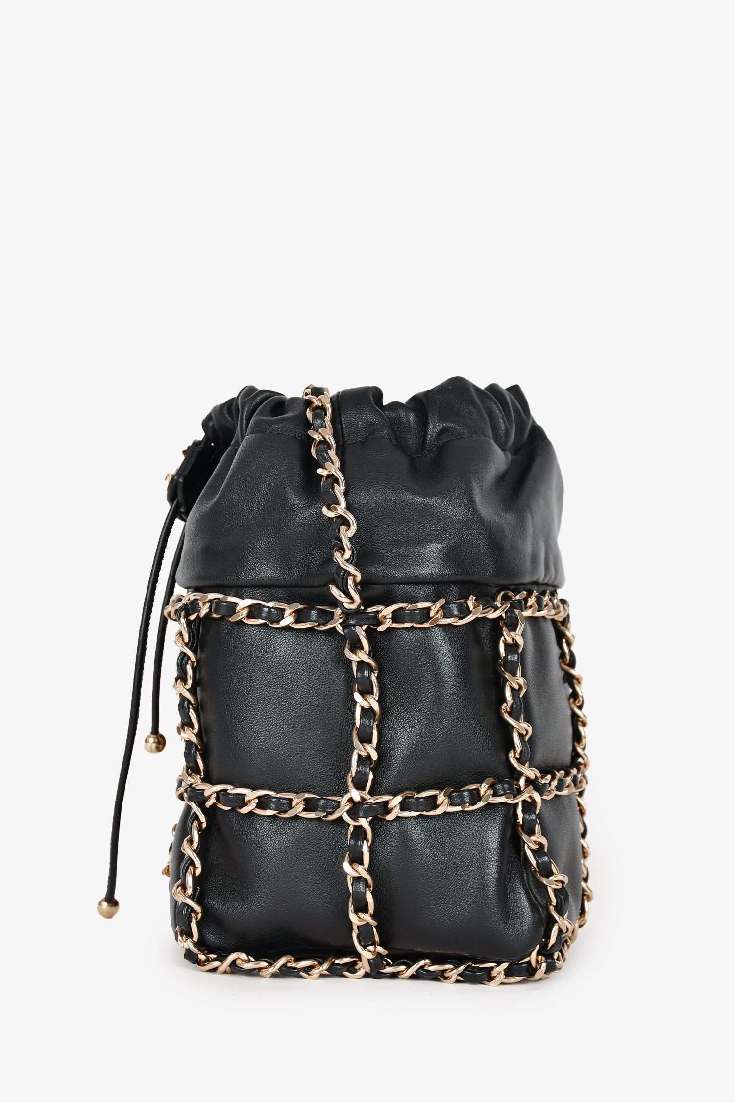 Pre-Loved Chanel™ 2019/20 Black Leather Chain Detailed Bucket Bag