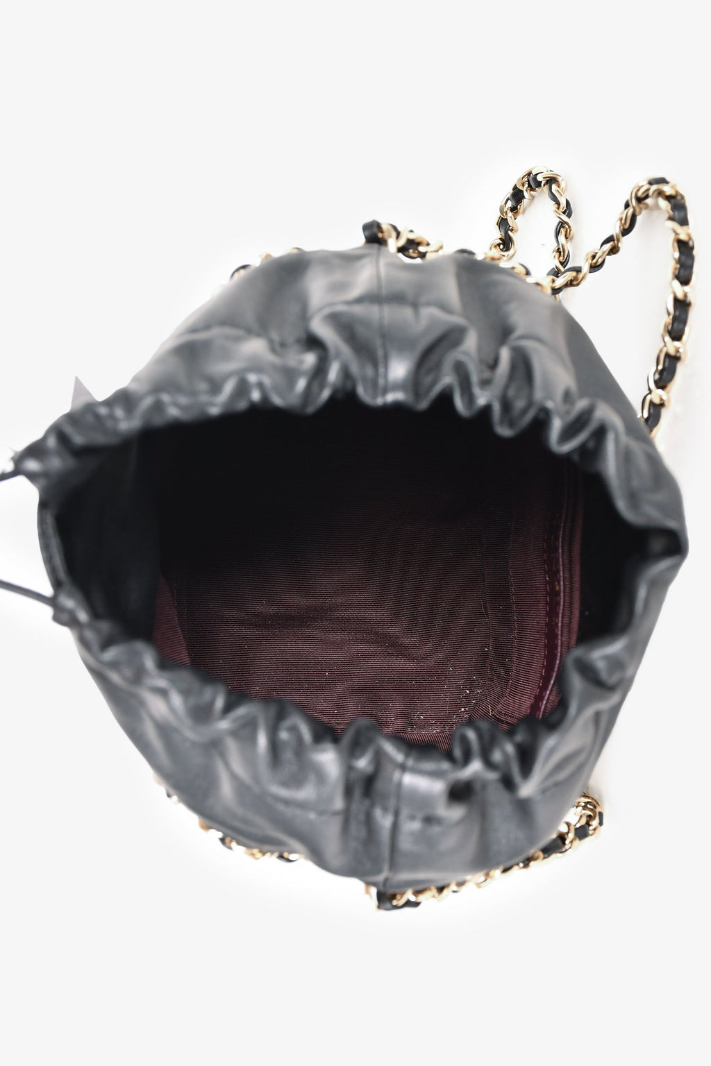 Pre-Loved Chanel™ 2019/20 Black Leather Chain Detailed Bucket Bag
