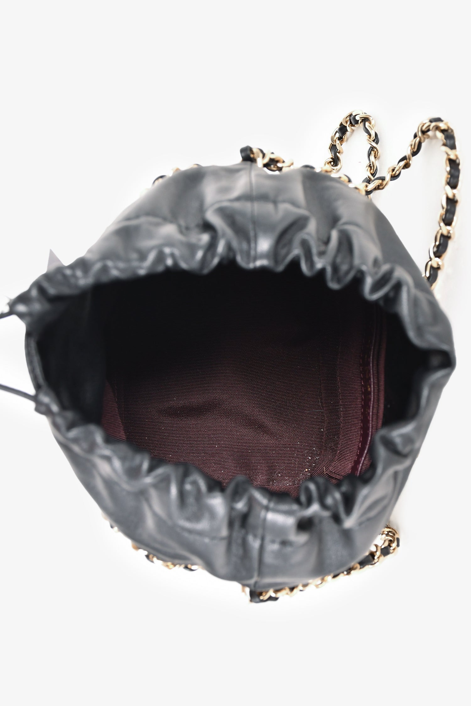 Pre-Loved Chanel™ 2019/20 Black Leather Chain Detailed Bucket Bag