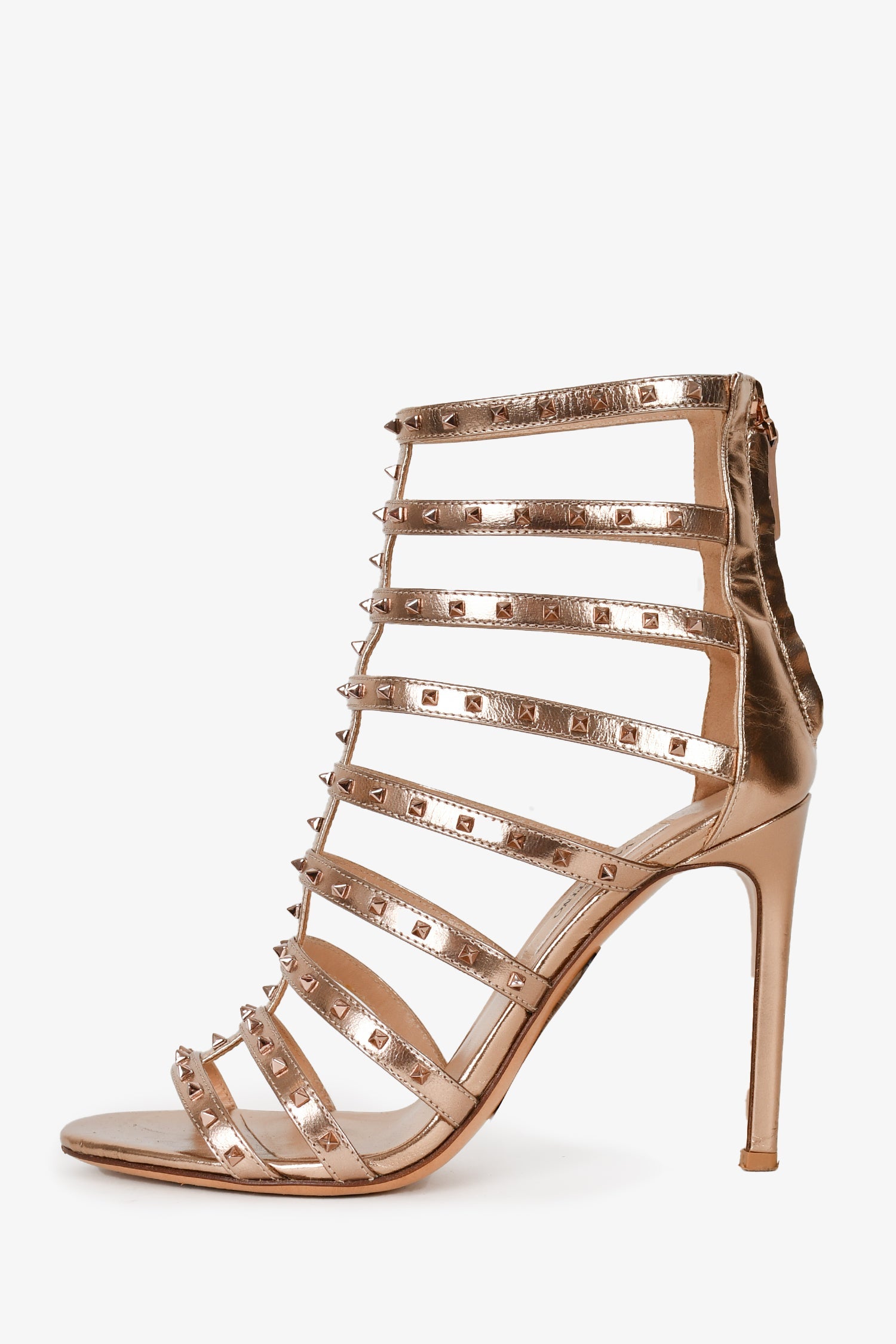 Valentino Rose Gold Mini Rockstud Cage Heel Size 36