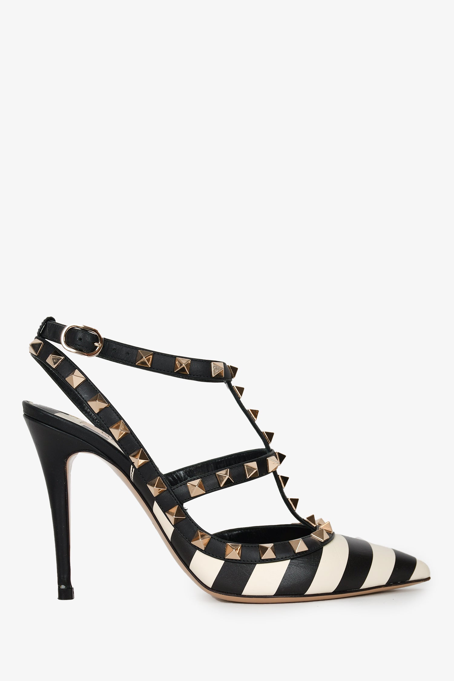 Valentino Black/White Stripe Rockstud Cage Heels Size 36