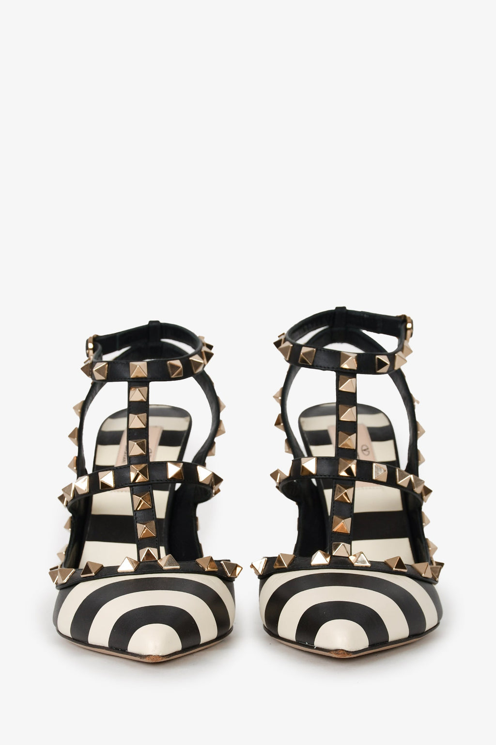 Valentino Black/White Stripe Rockstud Cage Heels Size 36