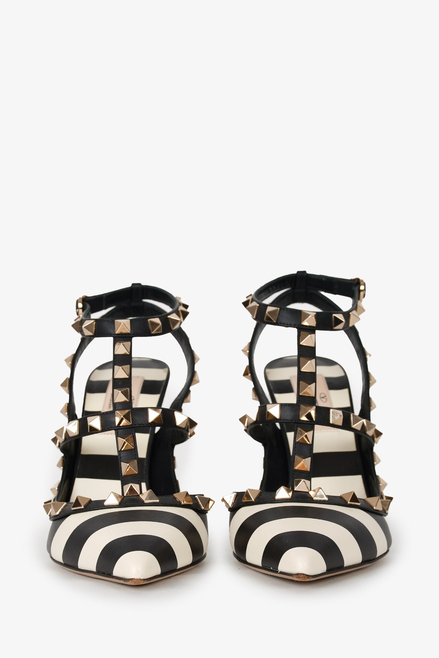 Valentino Black/White Stripe Rockstud Cage Heels Size 36