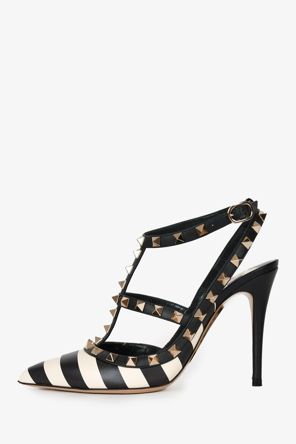 Valentino Black/White Stripe Rockstud Cage Heels Size 36