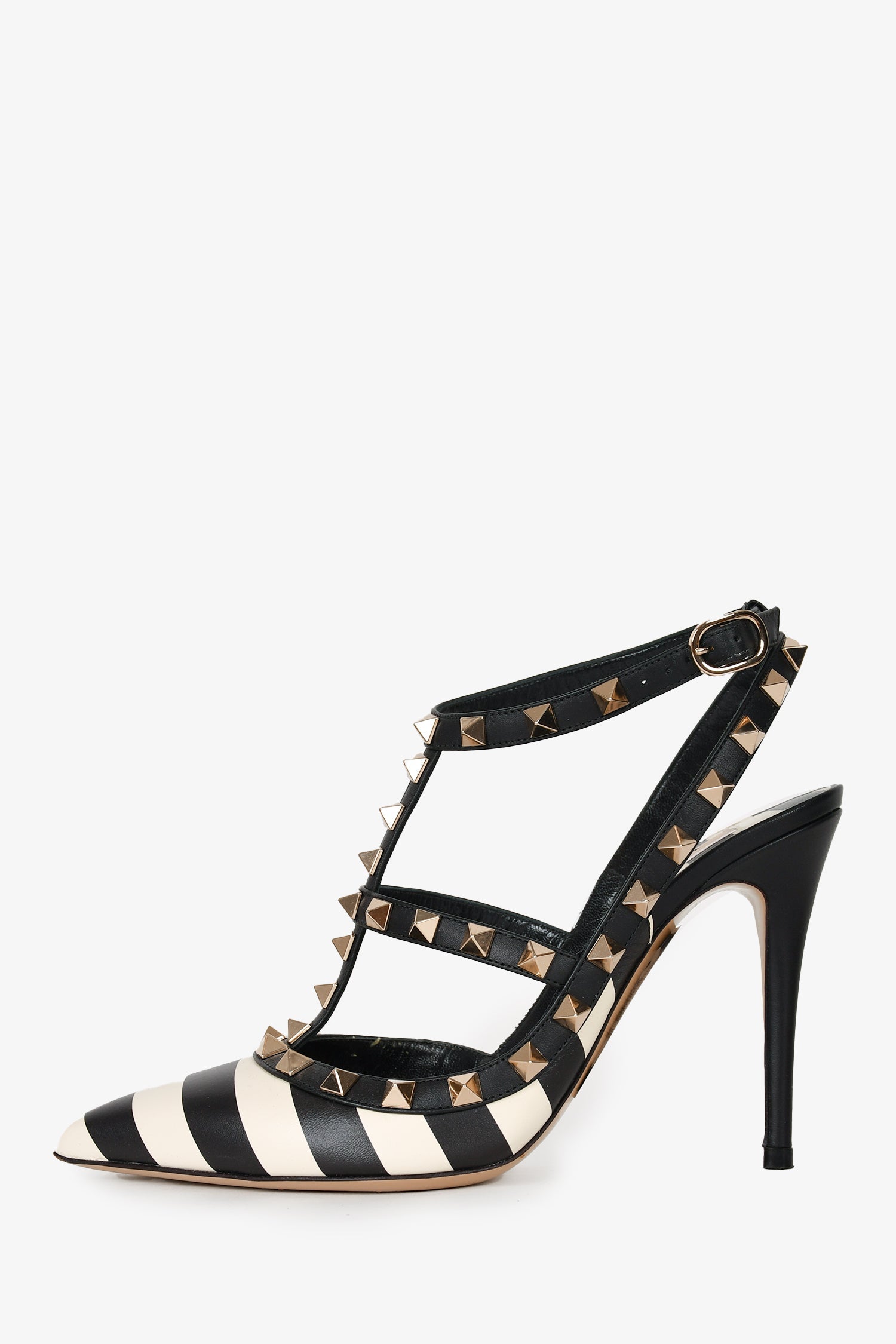 Valentino Black/White Stripe Rockstud Cage Heels Size 36