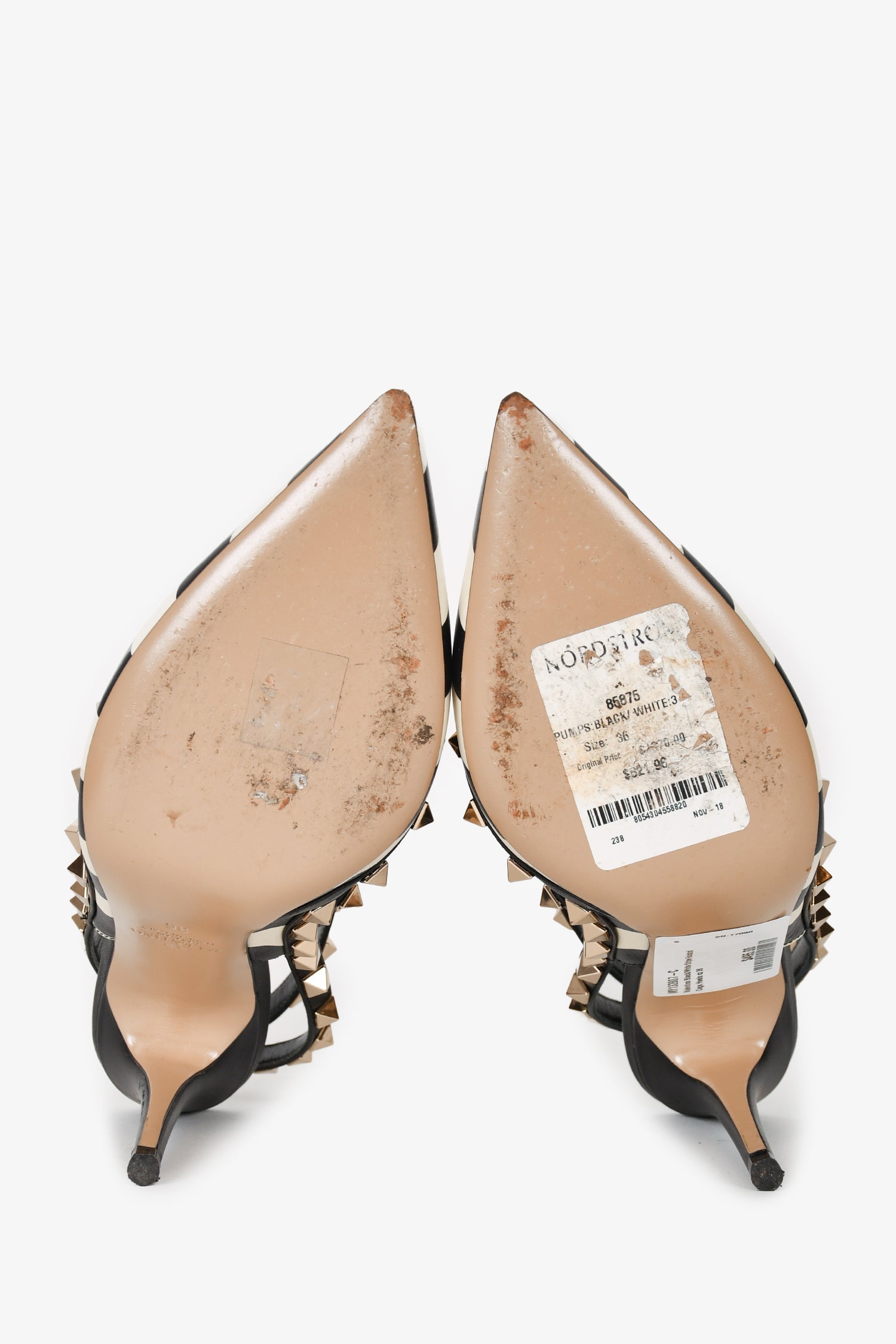 Valentino Black/White Stripe Rockstud Cage Heels Size 36