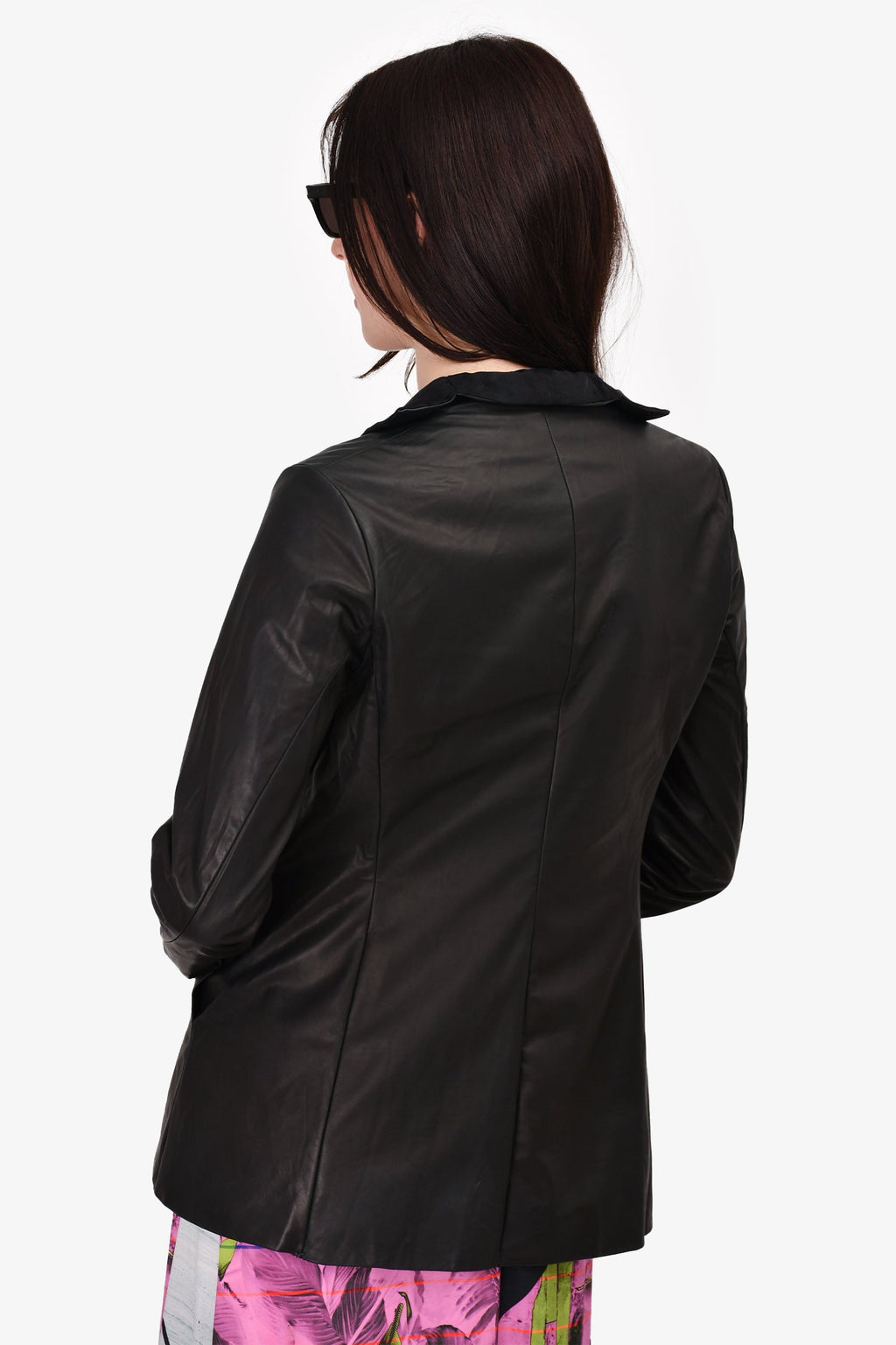 M.A+ Black Crinkled Leather Jacket Estimated Size M
