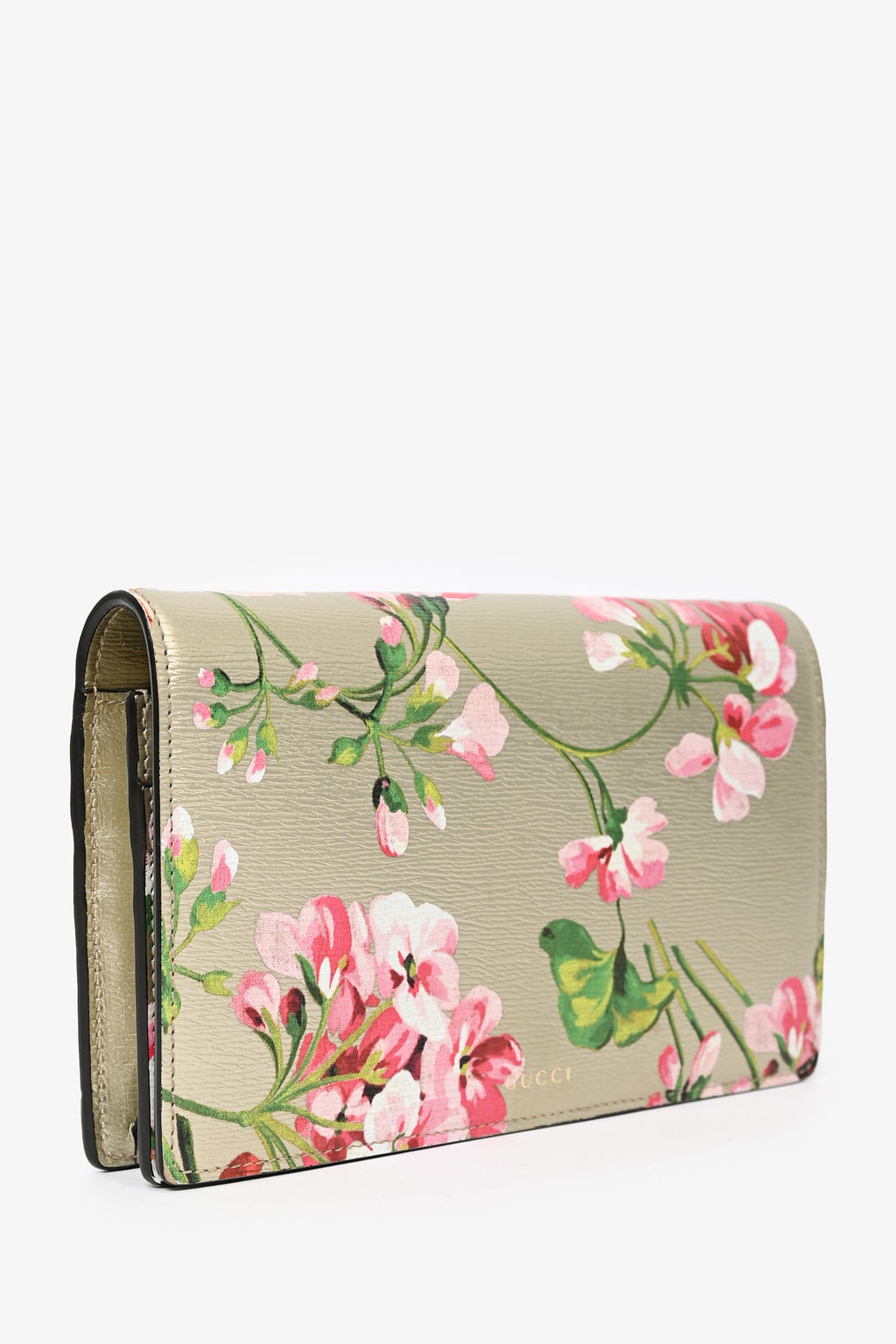 Gucci Gold Leather Blooms Wallet On Chain
