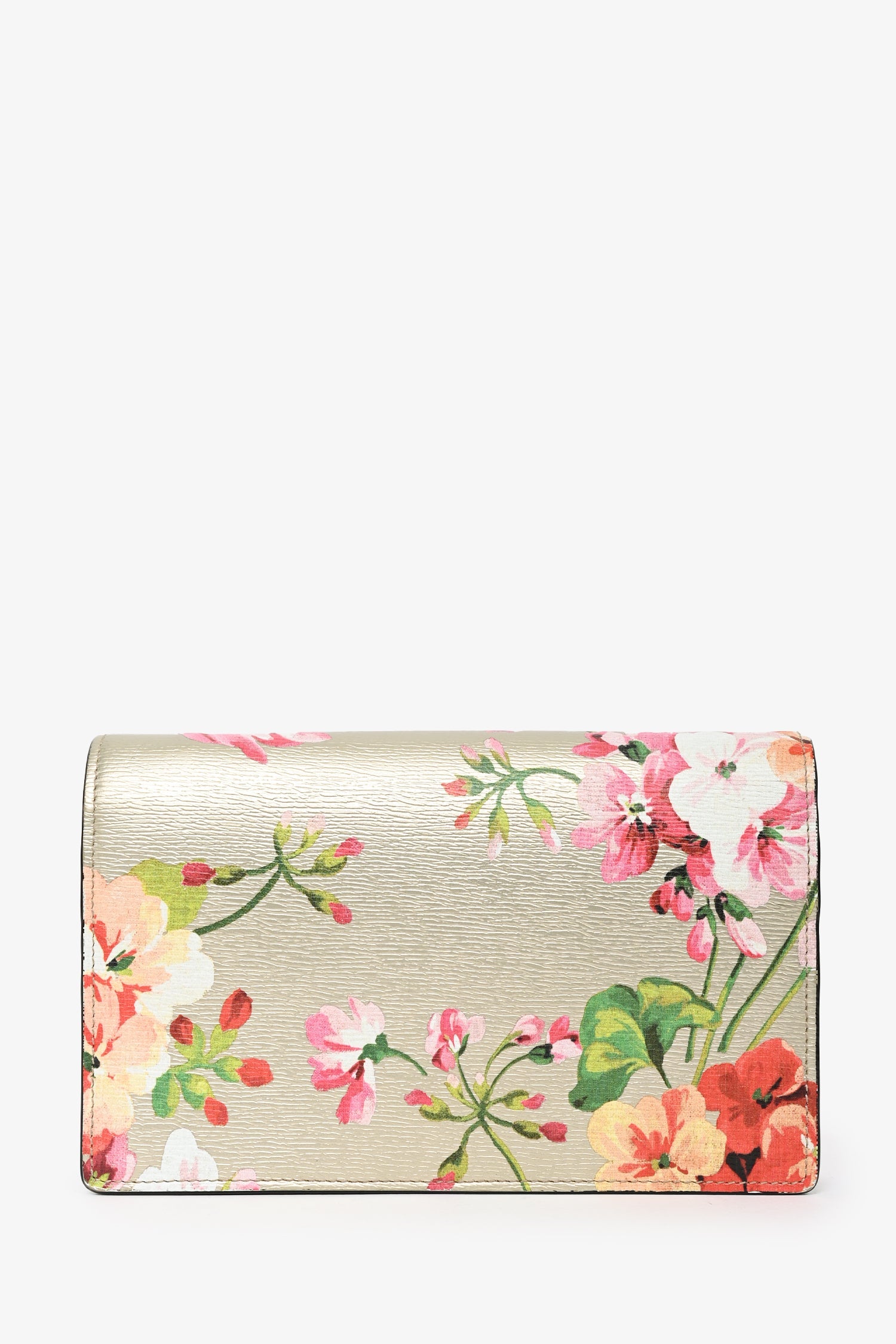 Gucci Gold Leather Blooms Wallet On Chain