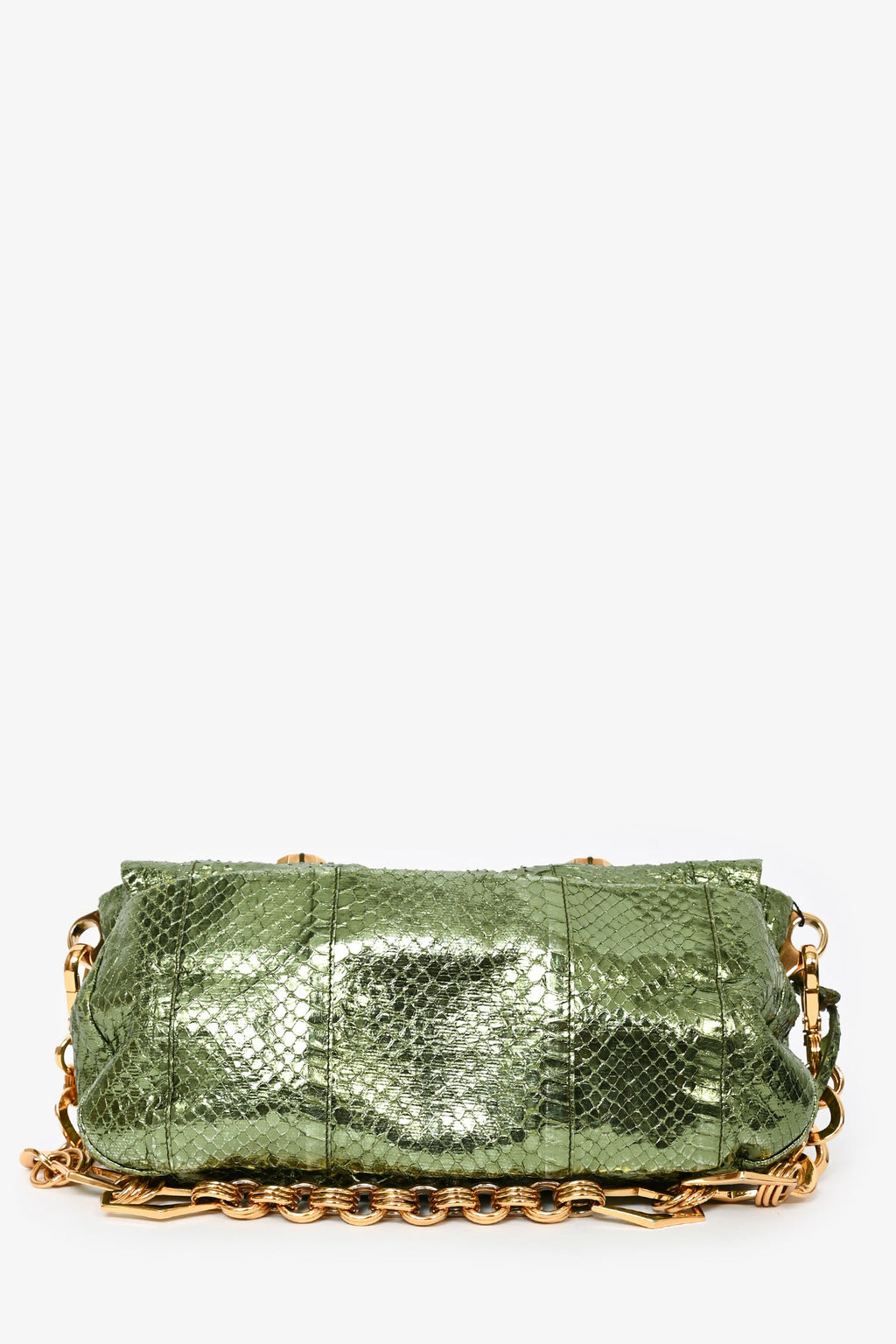 Prada Green Metallic Jeweled Python Chain Shoulder Bag