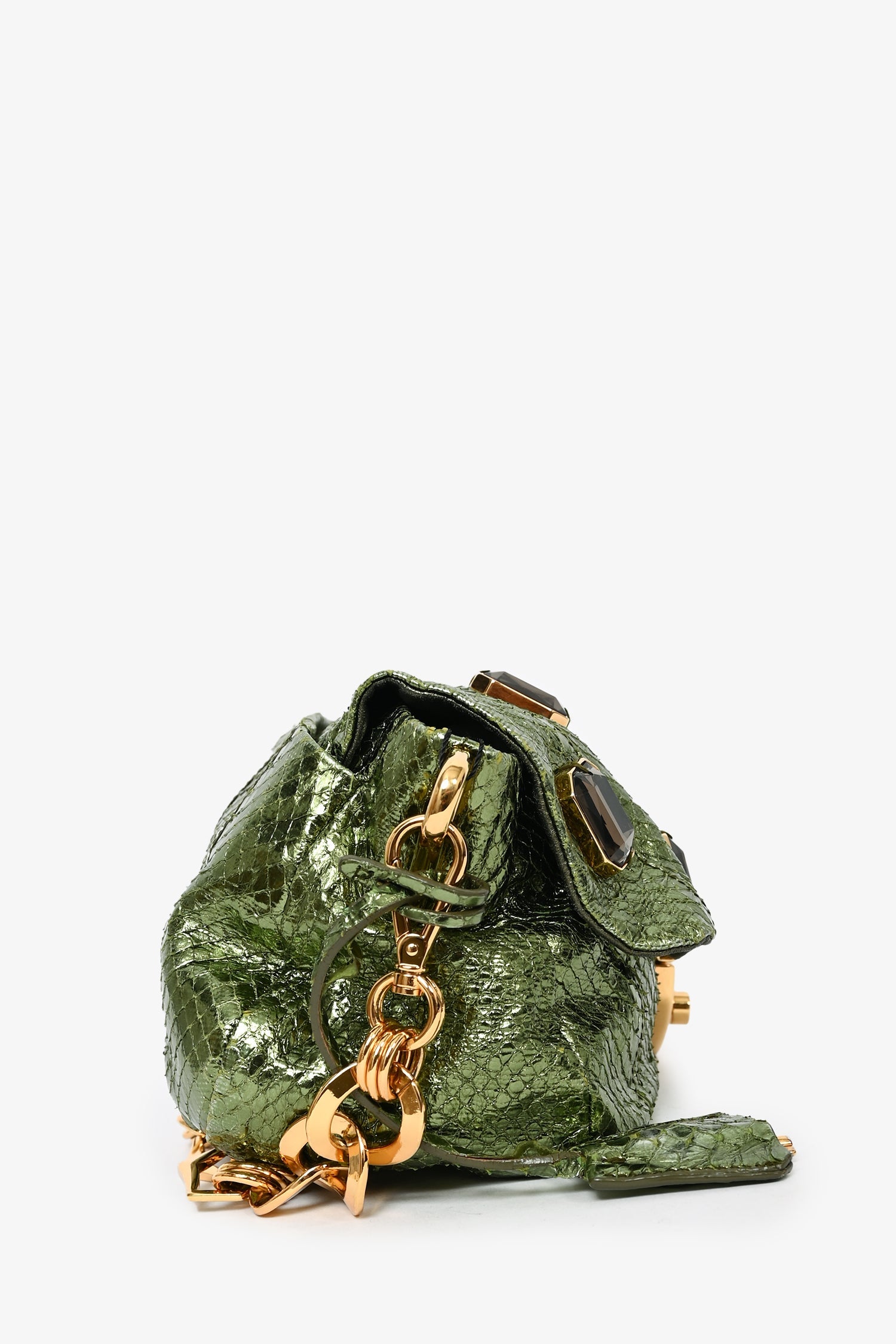Prada Green Metallic Jeweled Python Chain Shoulder Bag
