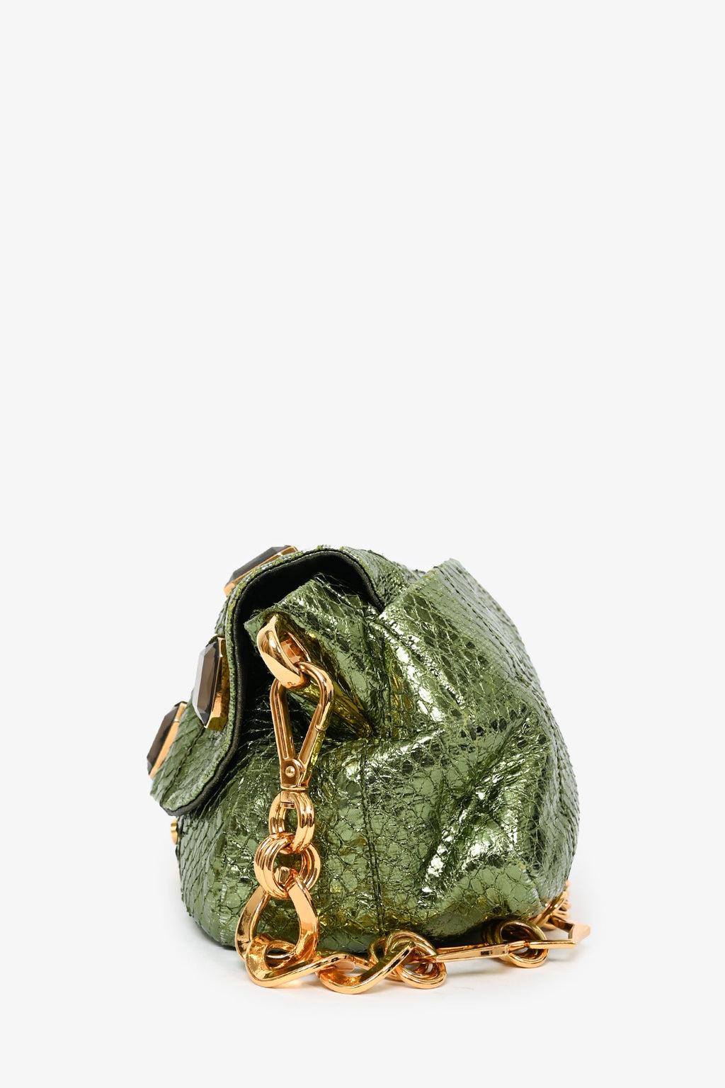 Prada Green Metallic Jeweled Python Chain Shoulder Bag