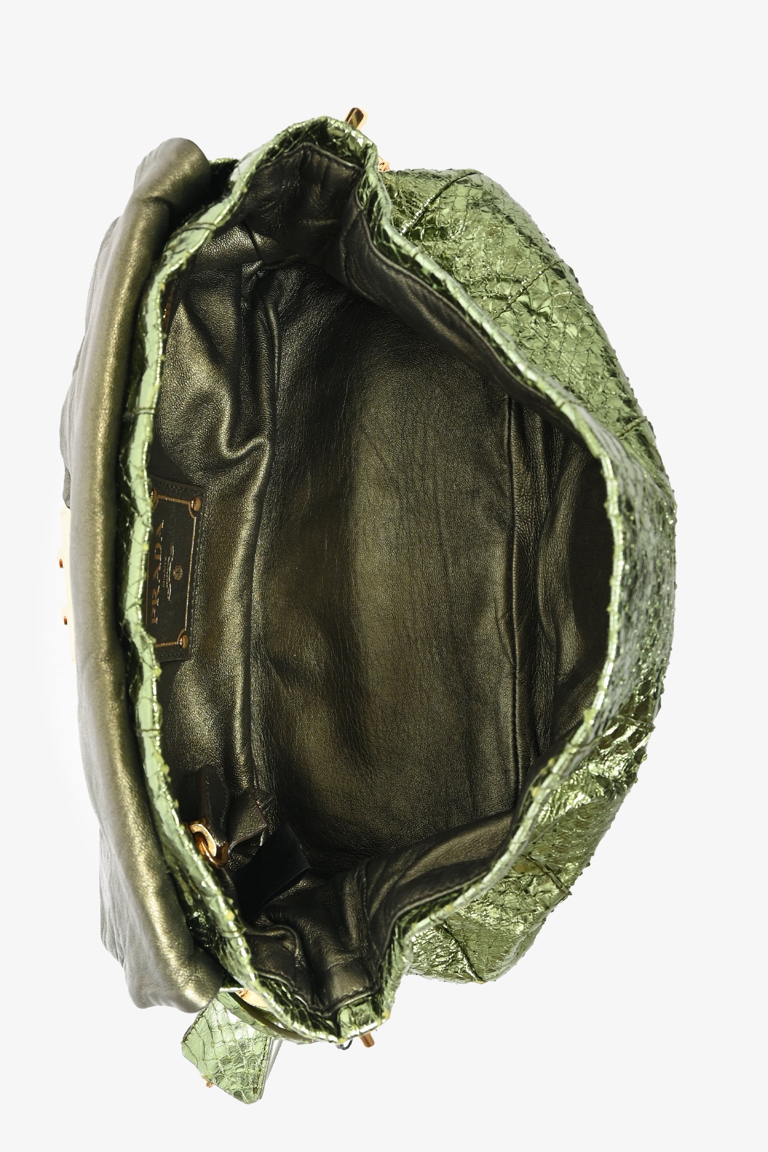 Prada Green Metallic Jeweled Python Chain Shoulder Bag