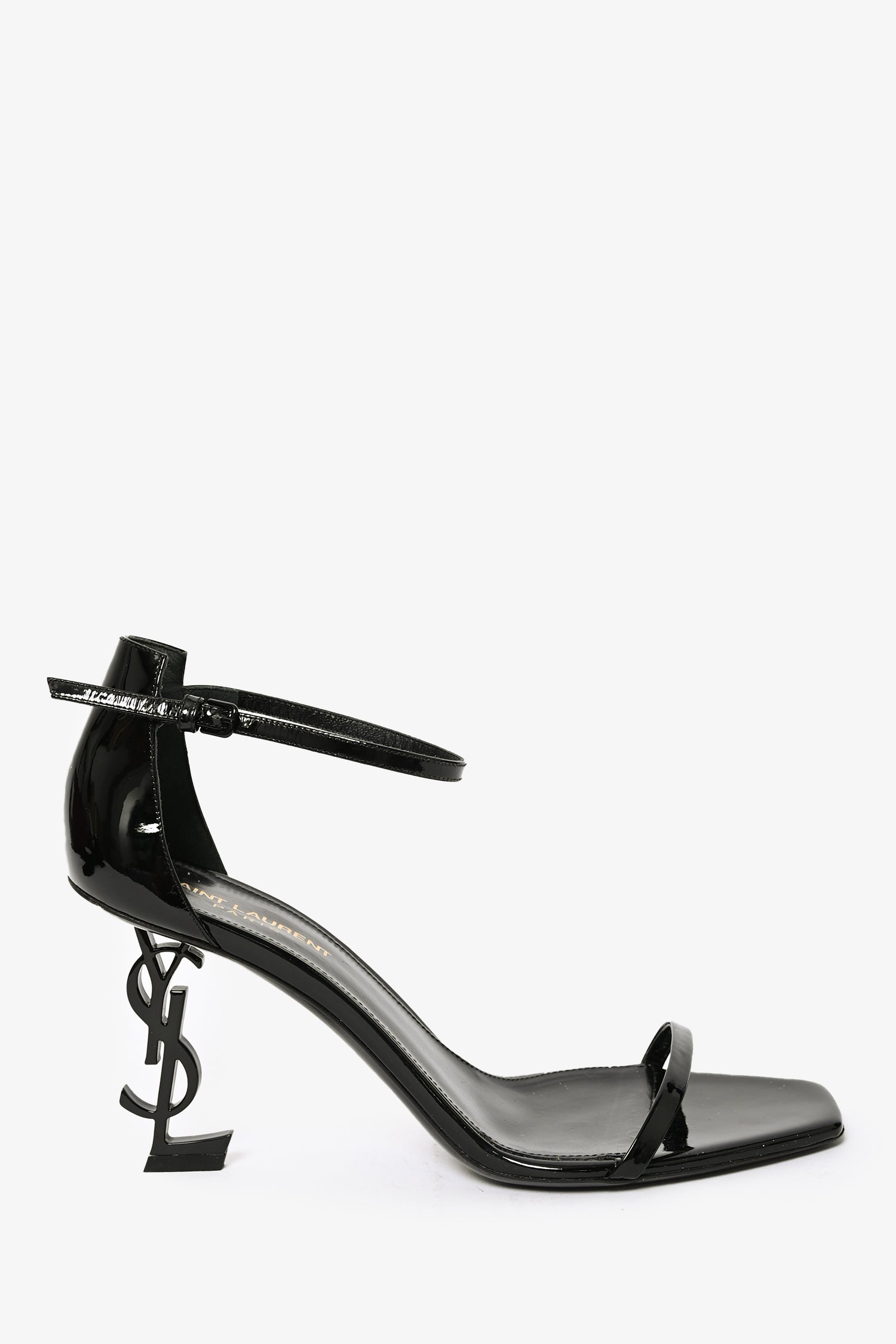 Saint Laurent Black Patent 'Opyum' Heeled Sandals Size 39.5