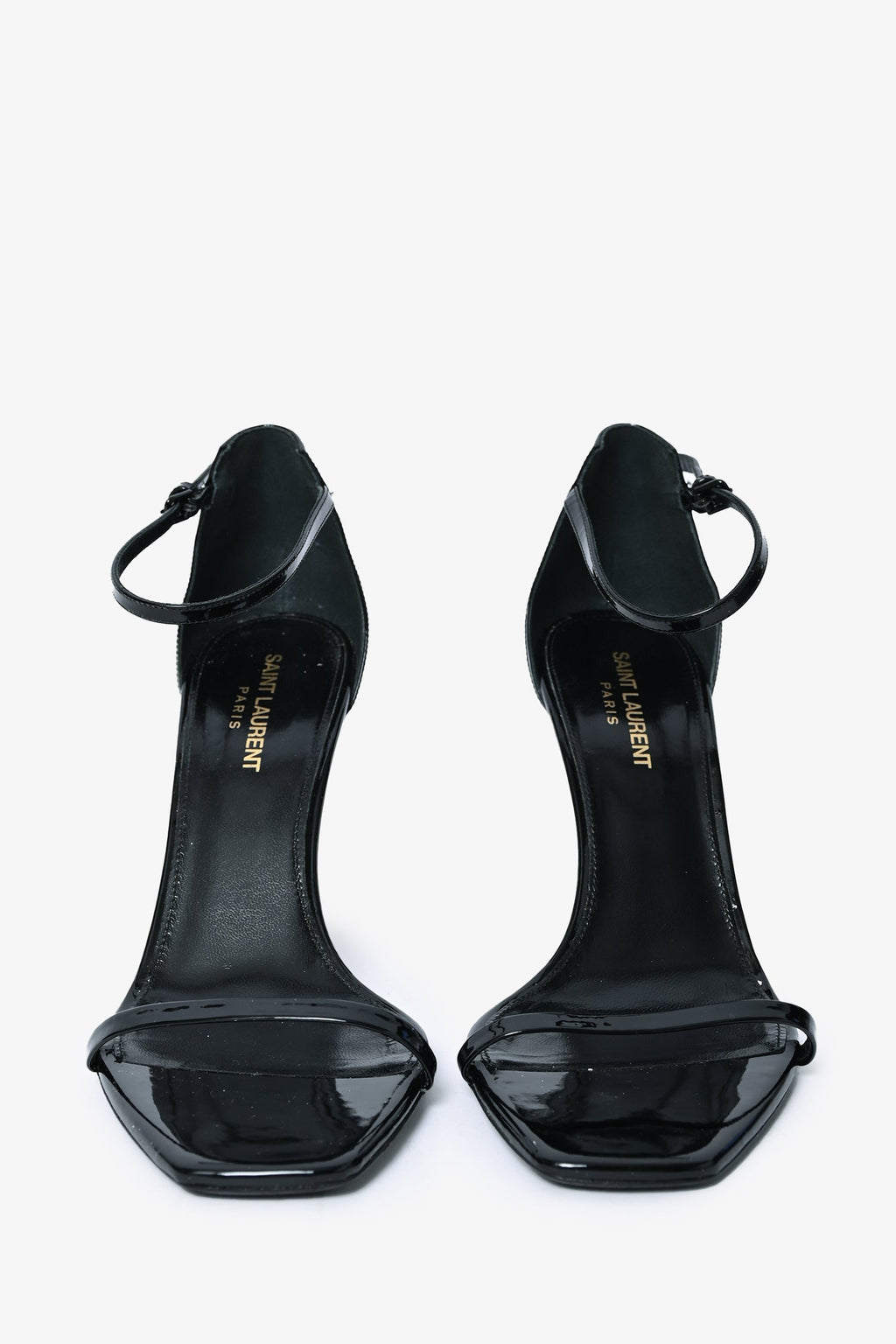 Saint Laurent Black Patent 'Opyum' Heeled Sandals Size 39.5