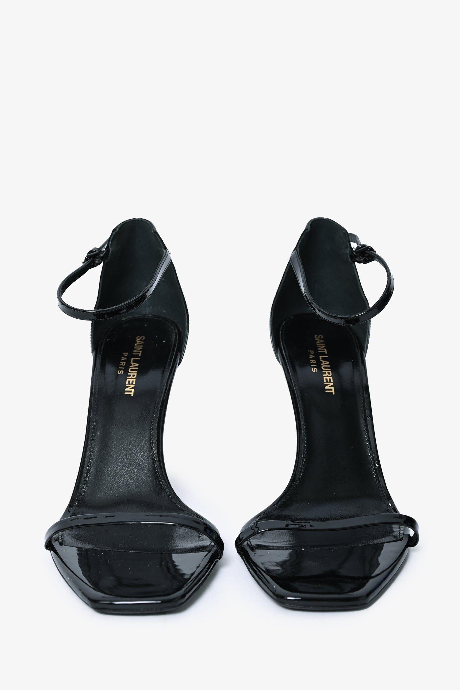 Saint Laurent Black Patent 'Opyum' Heeled Sandals Size 39.5
