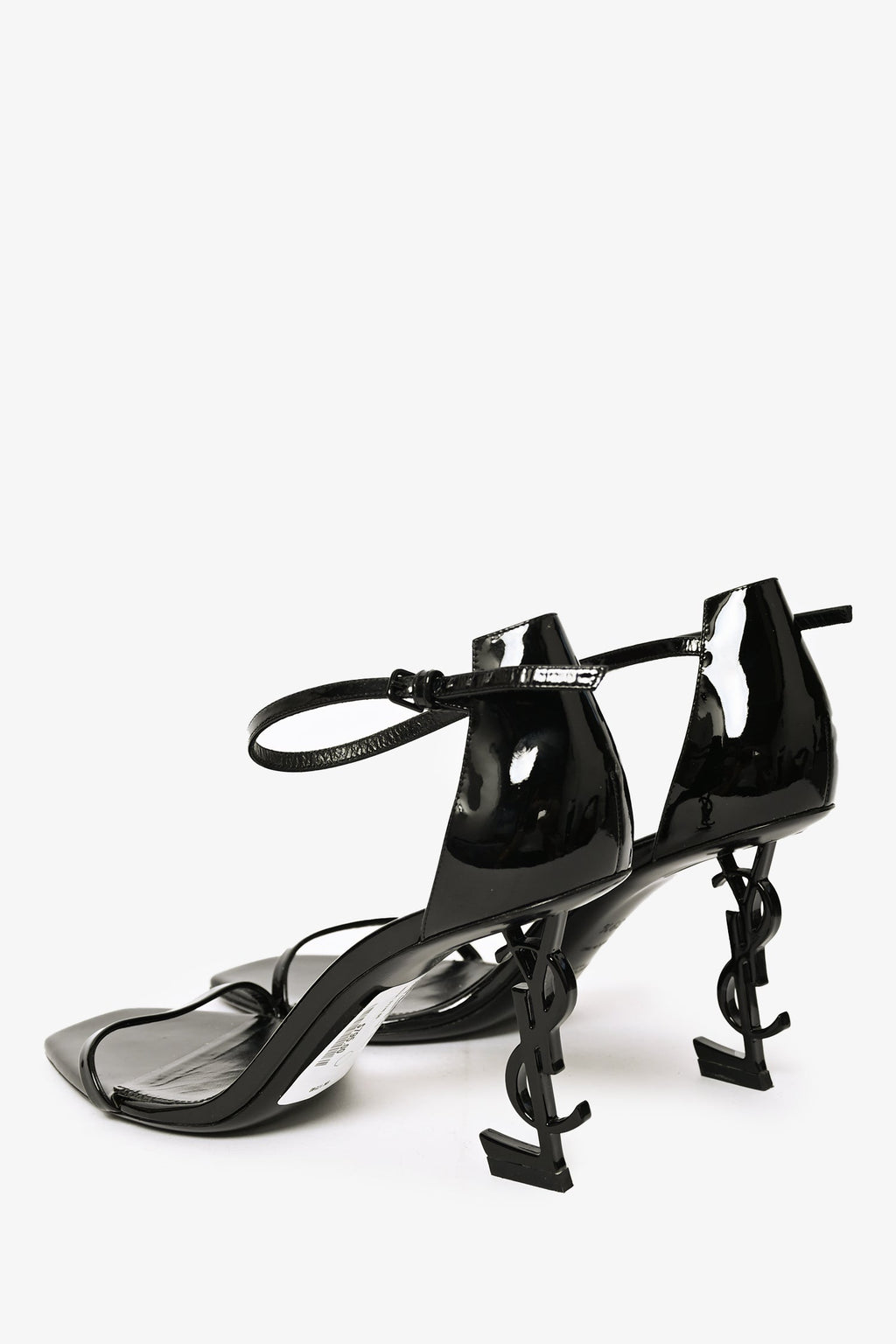 Saint Laurent Black Patent 'Opyum' Heeled Sandals Size 39.5