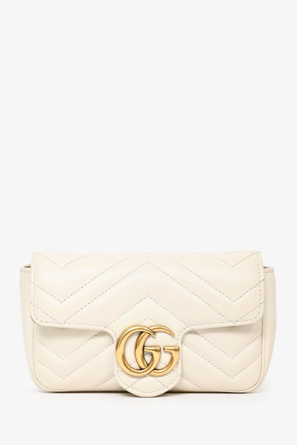 Gucci Cream Chevron Leather Super Mini Marmont Crossbody