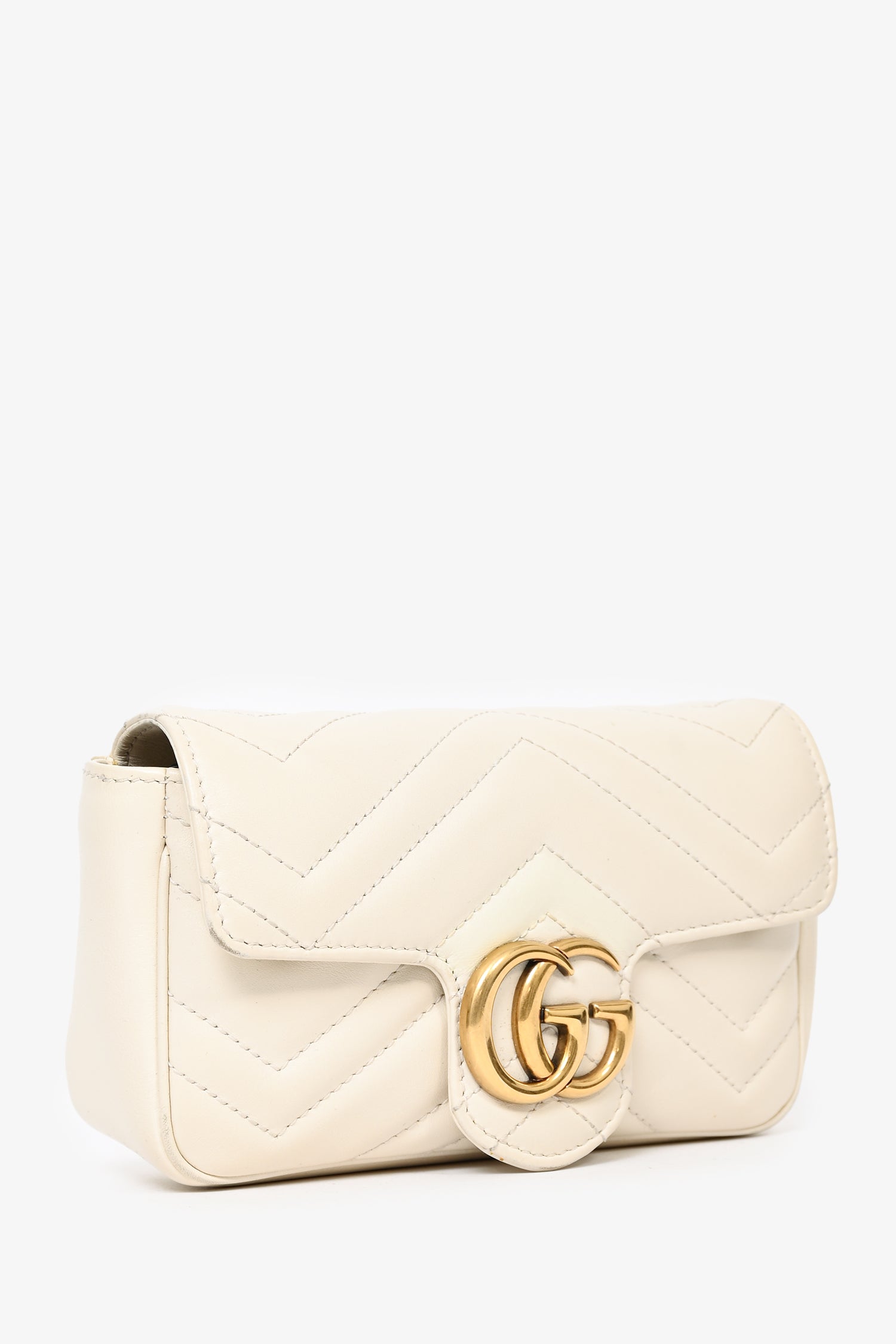 Gucci Cream Chevron Leather Super Mini Marmont Crossbody