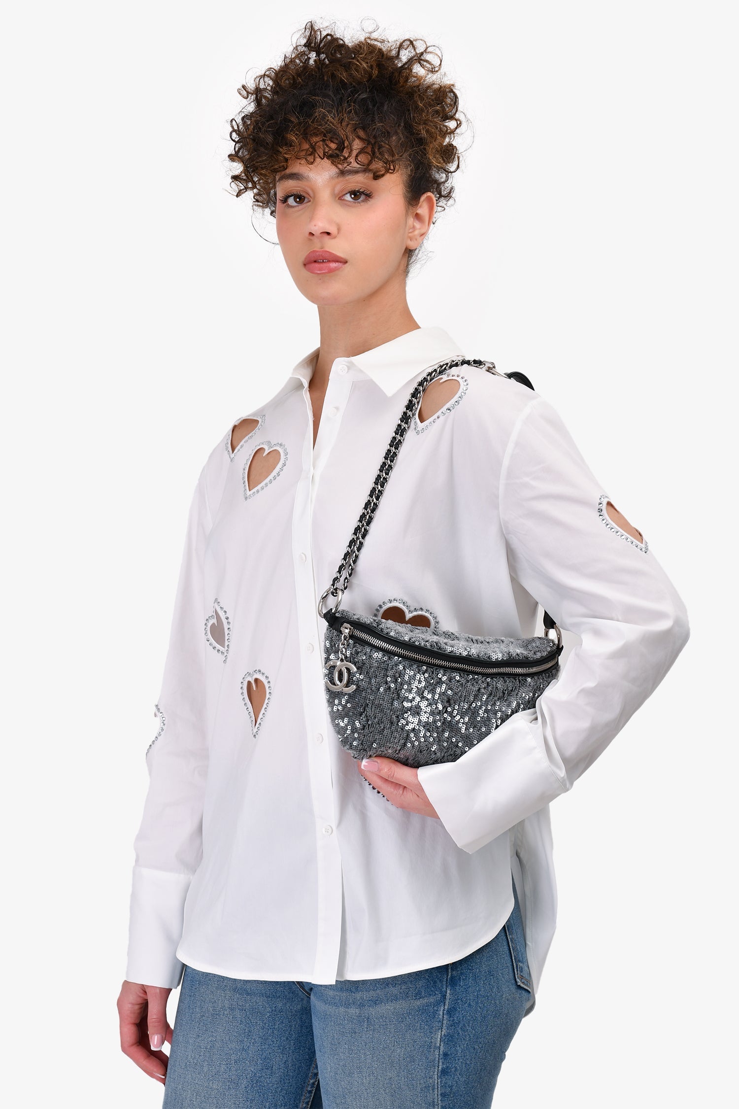 Pre-Loved Chanel™ 2018 Grey Sequin CC Belt Bag