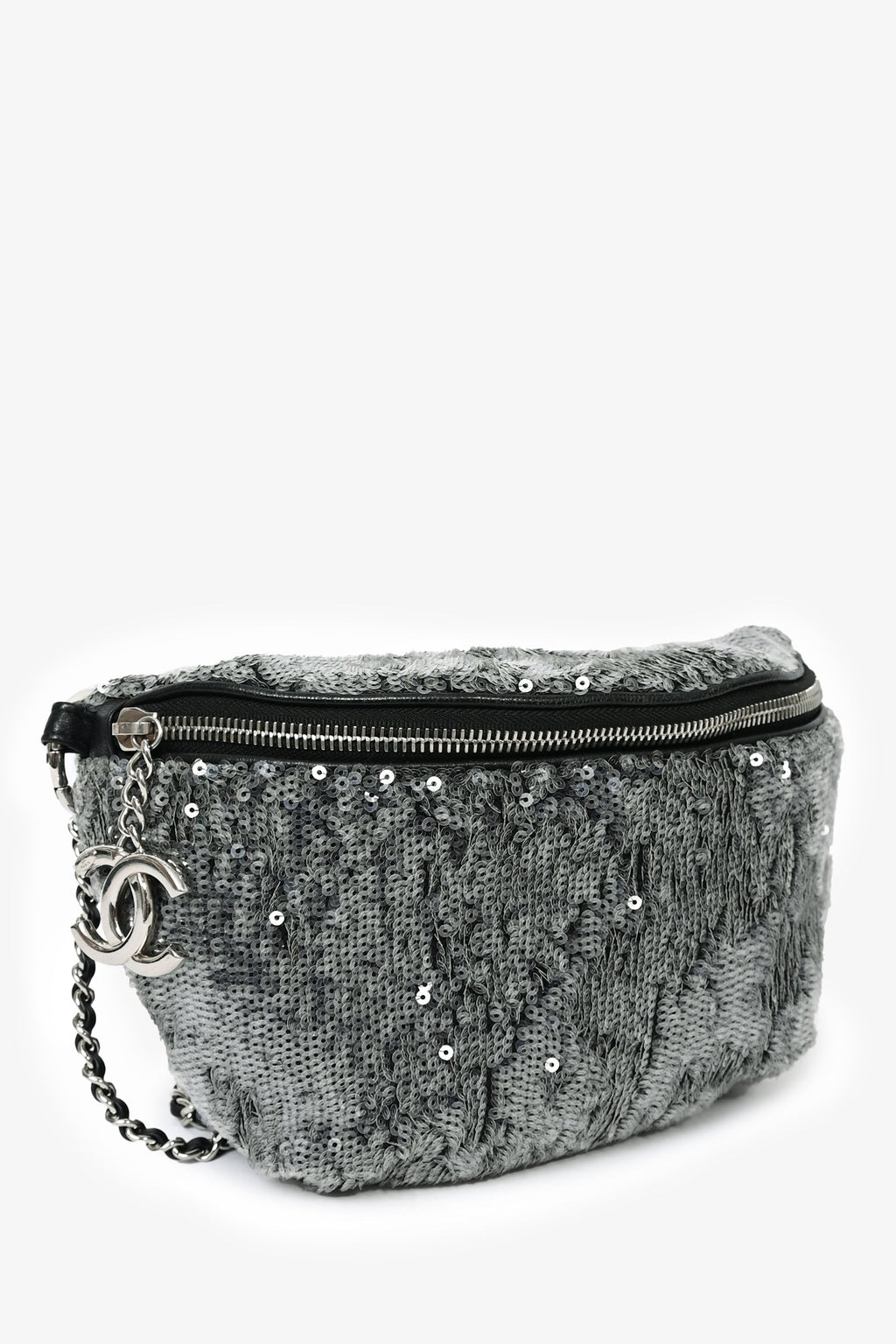 Pre-Loved Chanel™ 2018 Grey Sequin CC Belt Bag
