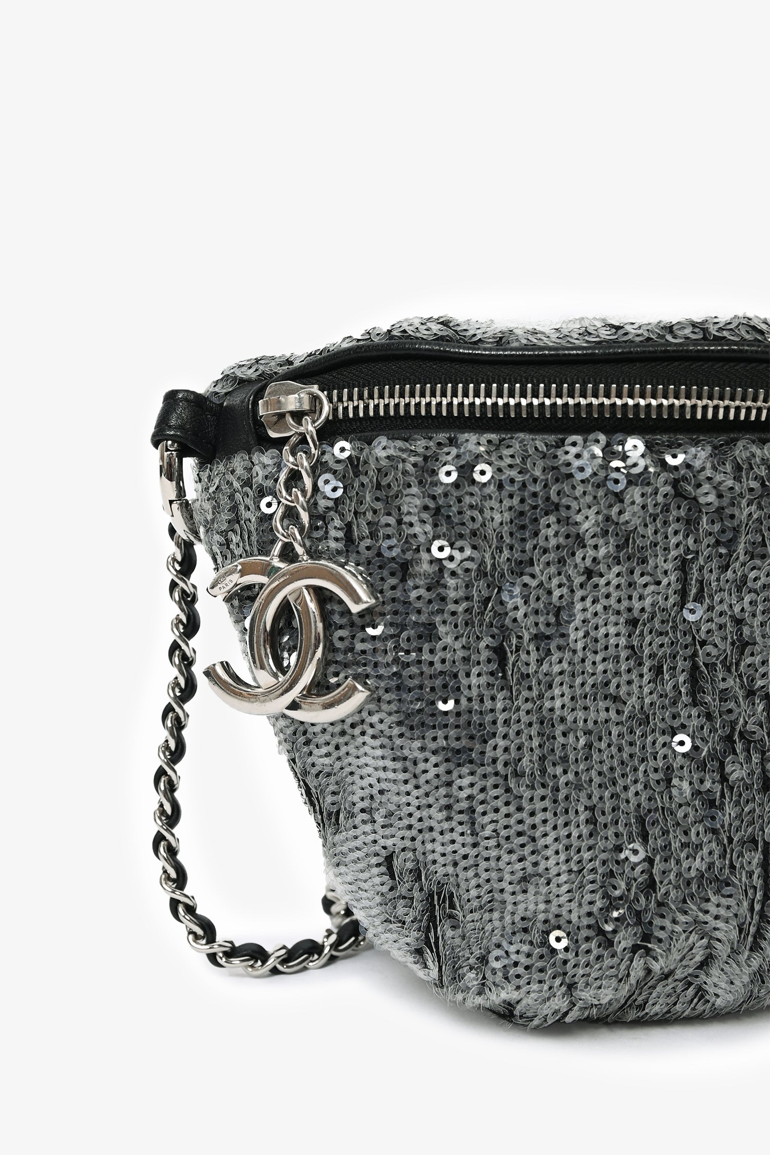 Pre-Loved Chanel™ 2018 Grey Sequin CC Belt Bag