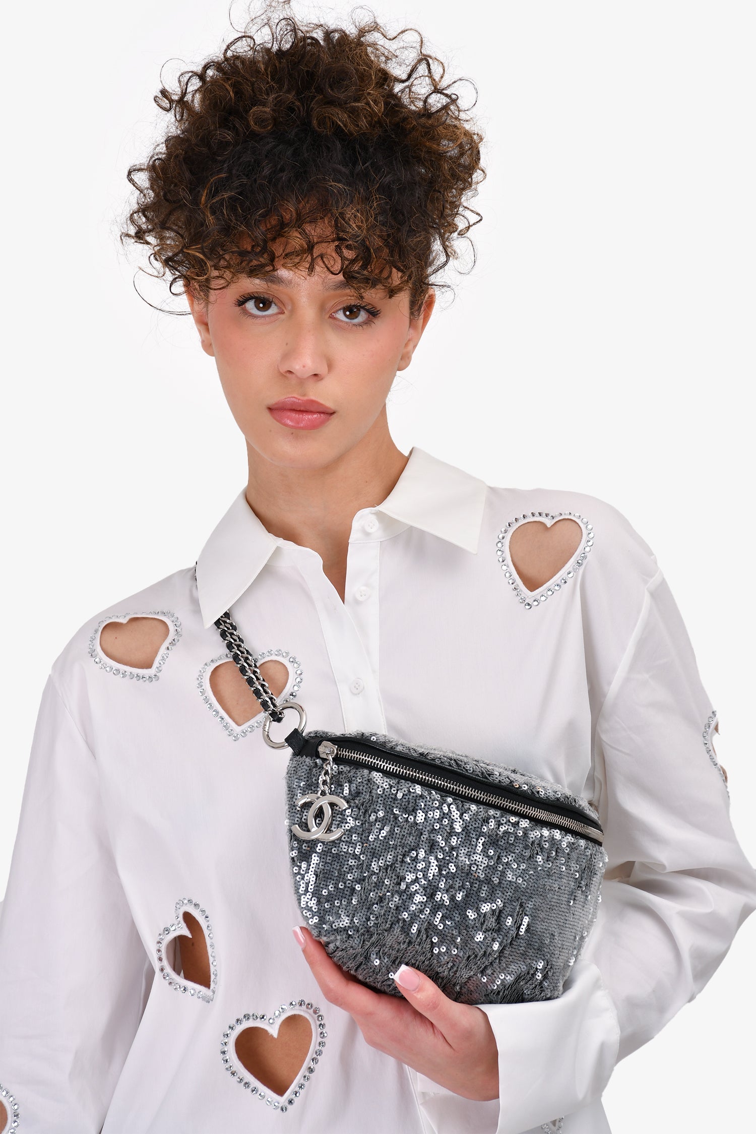 Pre-Loved Chanel™ 2018 Grey Sequin CC Belt Bag