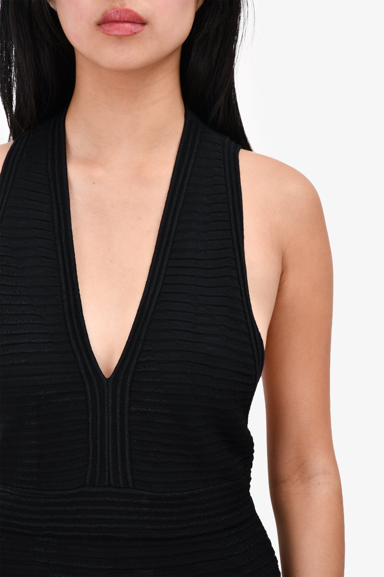 M Missoni Black Striped Knit V Neck Short Dress Size 42