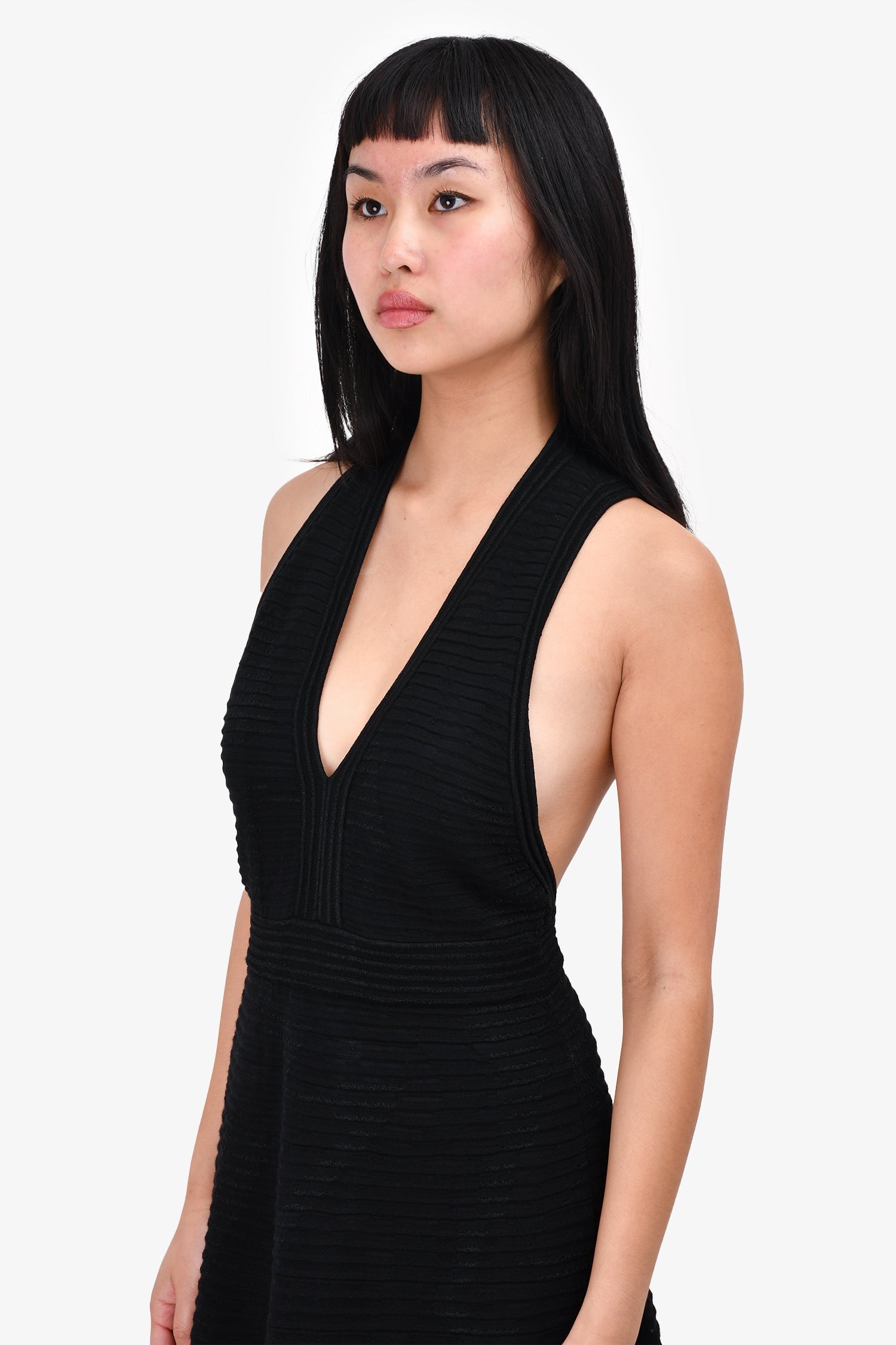 M Missoni Black Striped Knit V Neck Short Dress Size 42