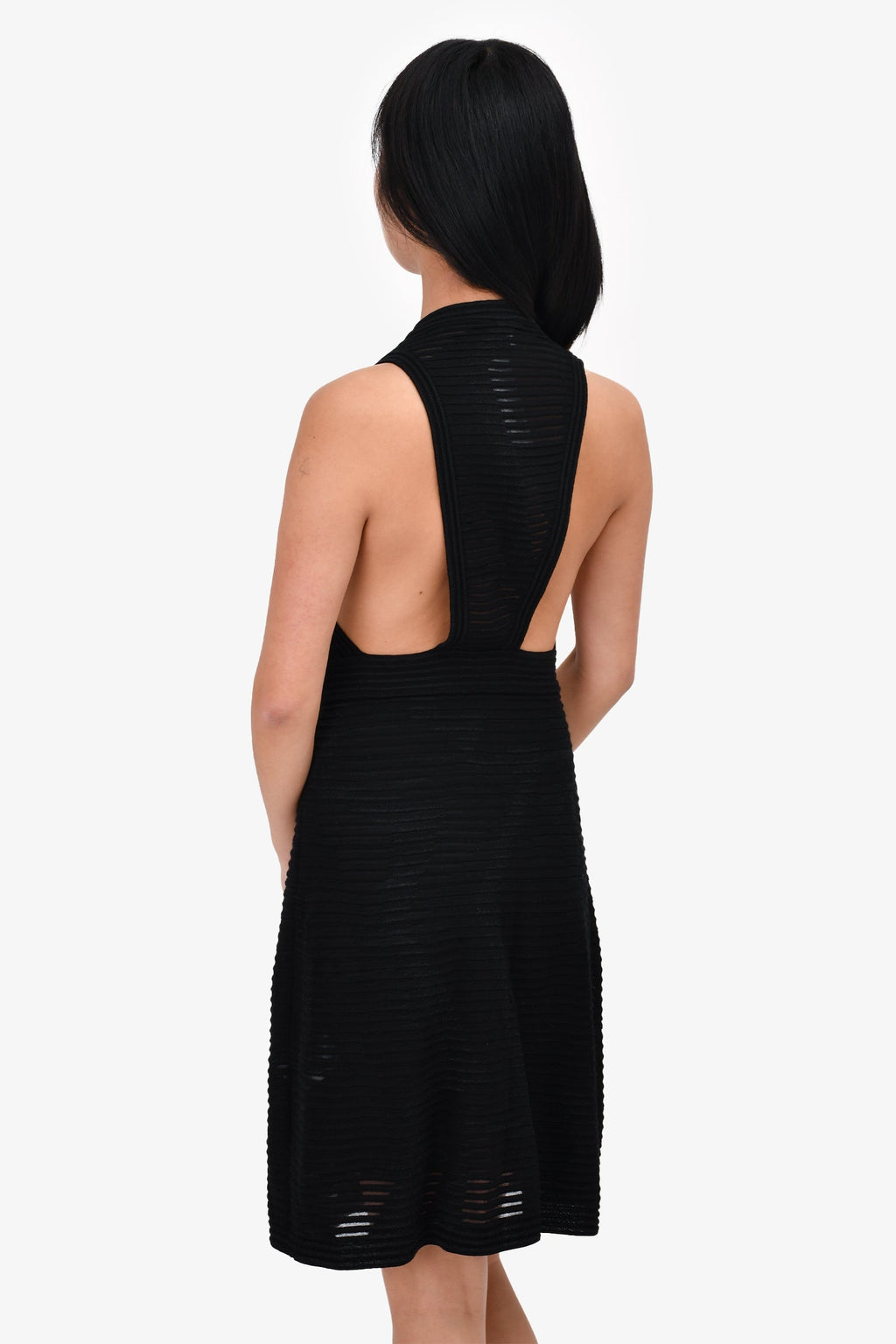 M Missoni Black Striped Knit V Neck Short Dress Size 42