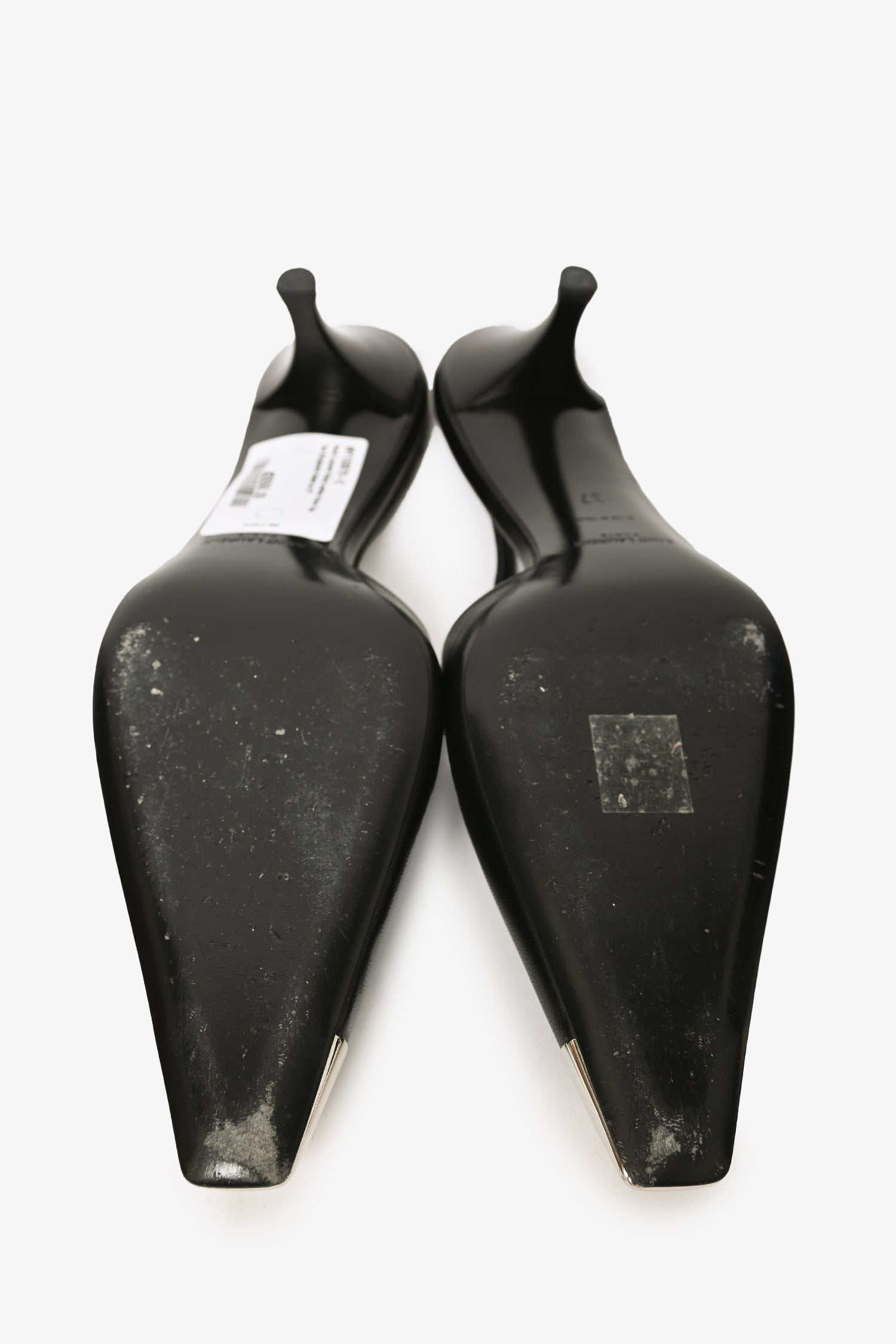 Saint Laurent Black Leather Silver Cap Toe Slingback Heels Size 37