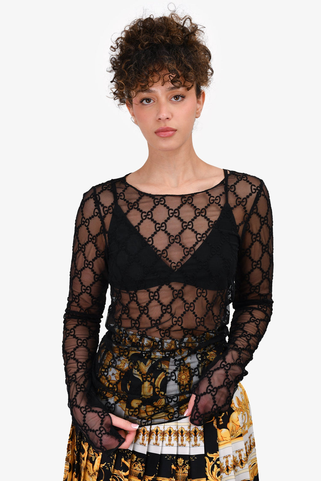 Gucci Black Sheer Tulle GG Logo Top Size XXS
