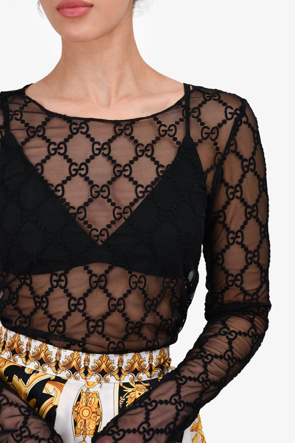 Gucci Black Sheer Tulle GG Logo Top Size XXS