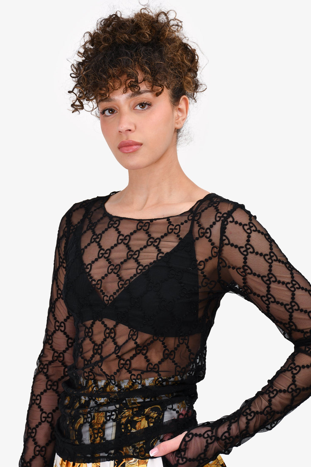 Gucci Black Sheer Tulle GG Logo Top Size XXS