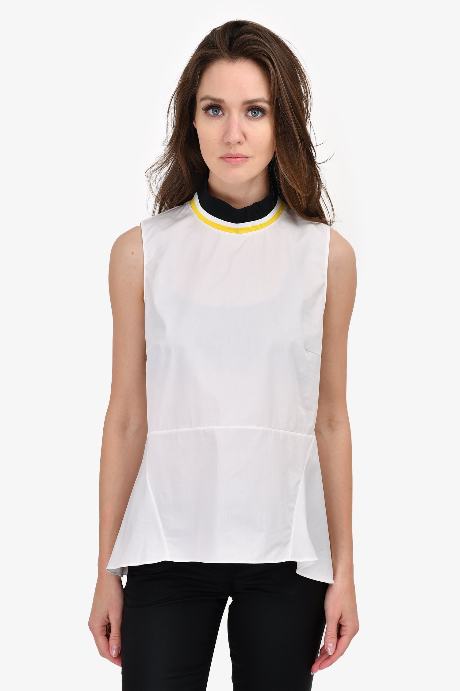 Marni White/Yellow Poplin Mock Neck Sleeveless Peplum Top Size 42
