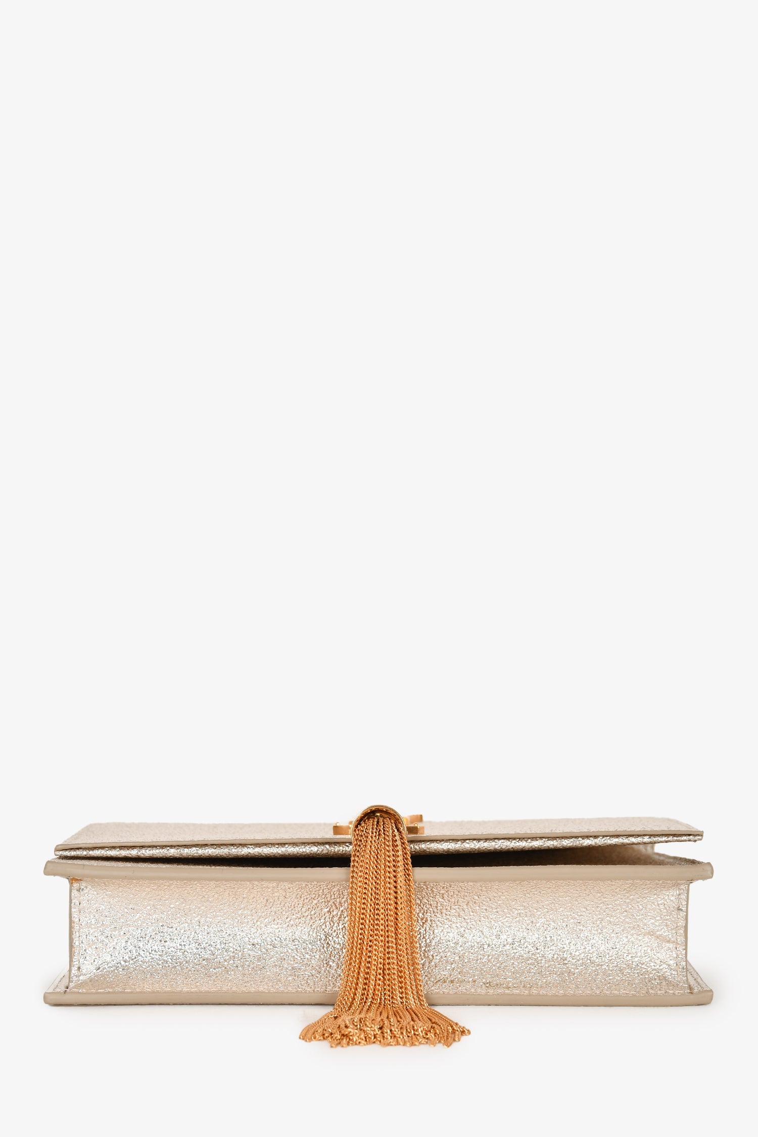Saint Laurent Gold Metallic Leather Logo Wallet On Chain