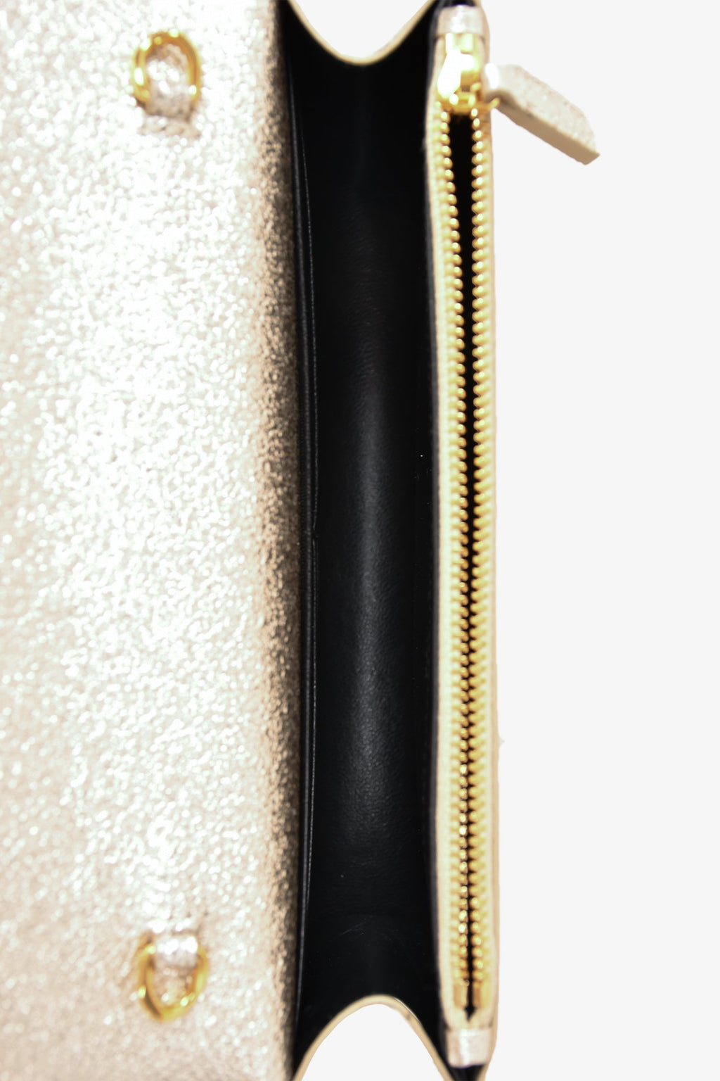 Saint Laurent Gold Metallic Leather Logo Wallet On Chain