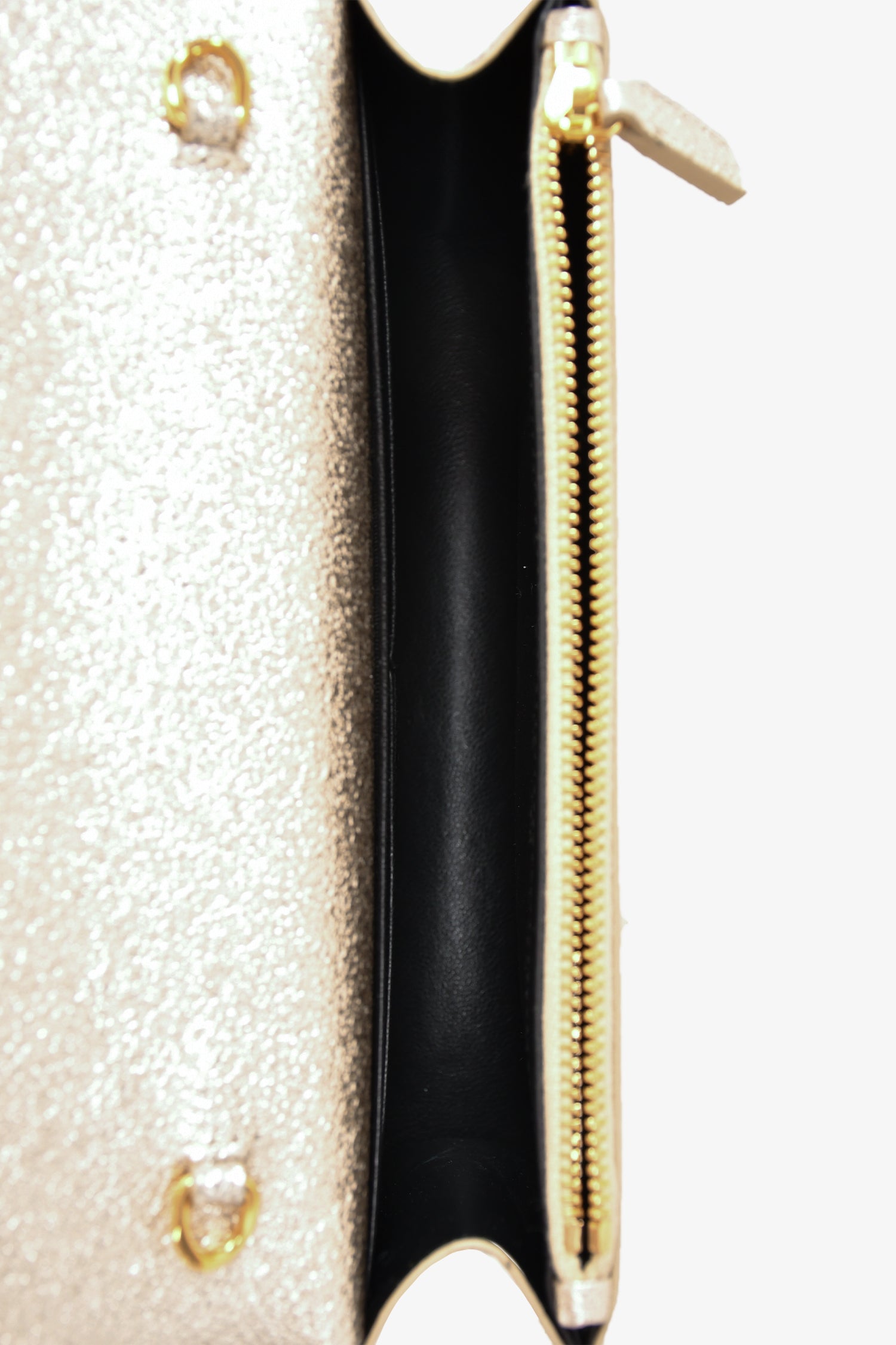 Saint Laurent Gold Metallic Leather Logo Wallet On Chain