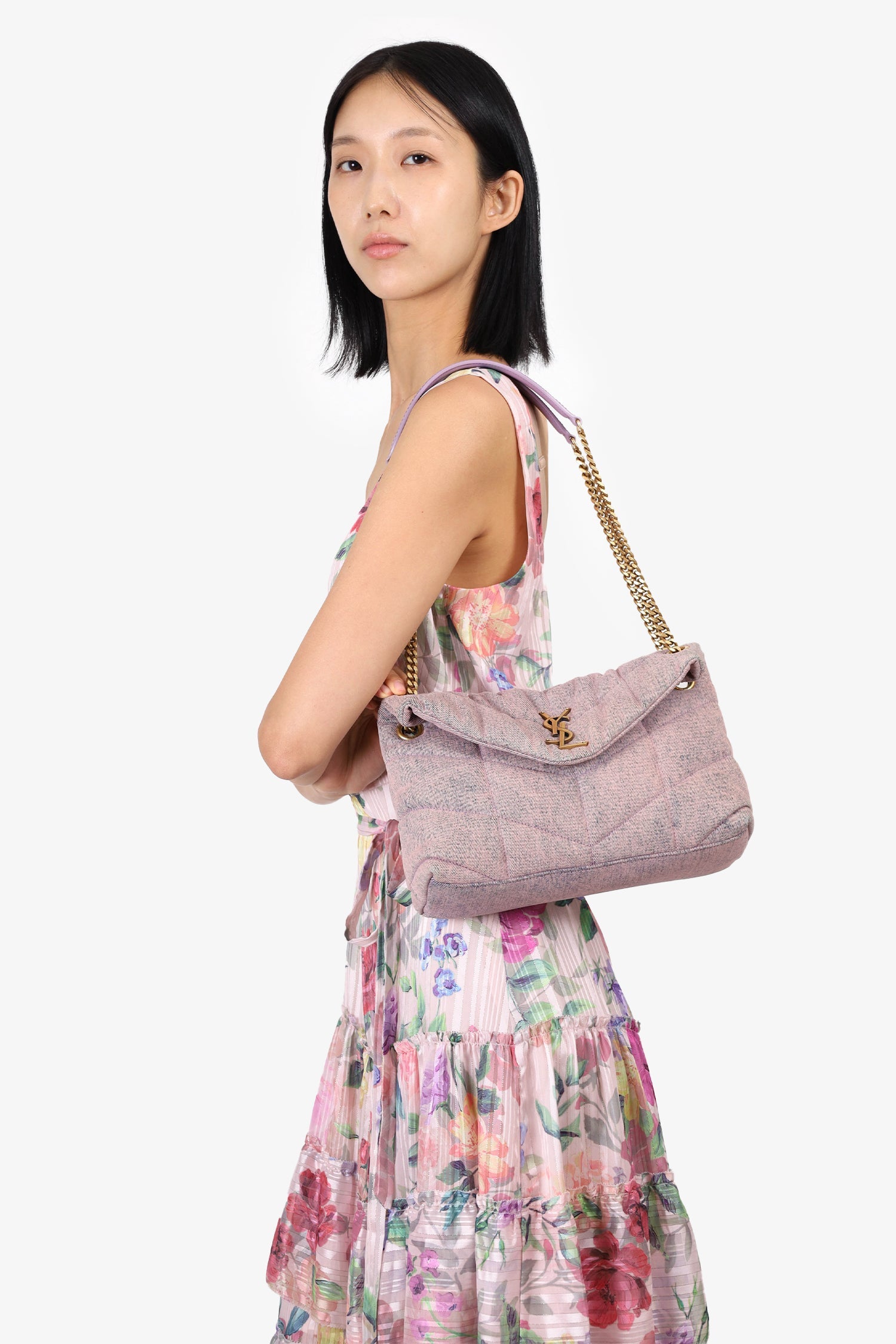 Saint Laurent Purple Denim Small Puffer Loulou Shoulder Bag