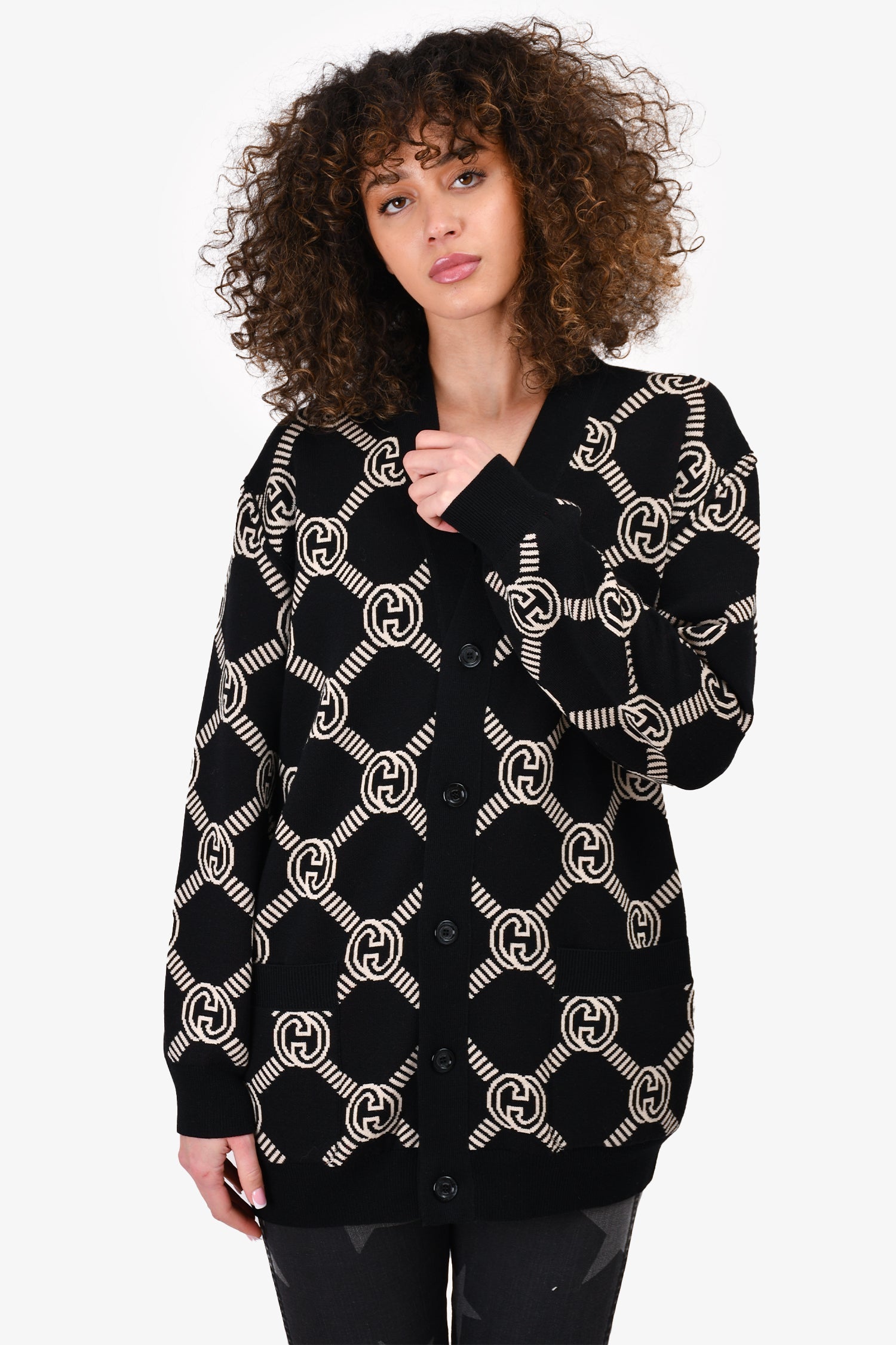 Gucci Black/Beige Monogram Reversible igan Size S