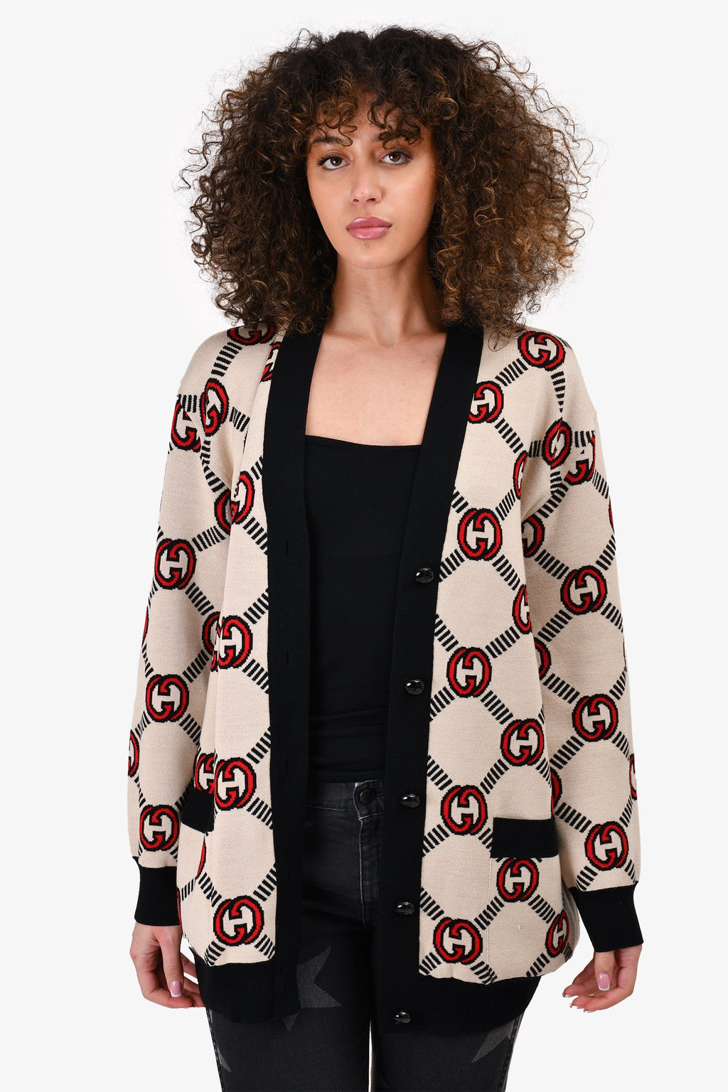 Gucci Black/Beige Monogram Reversible igan Size S