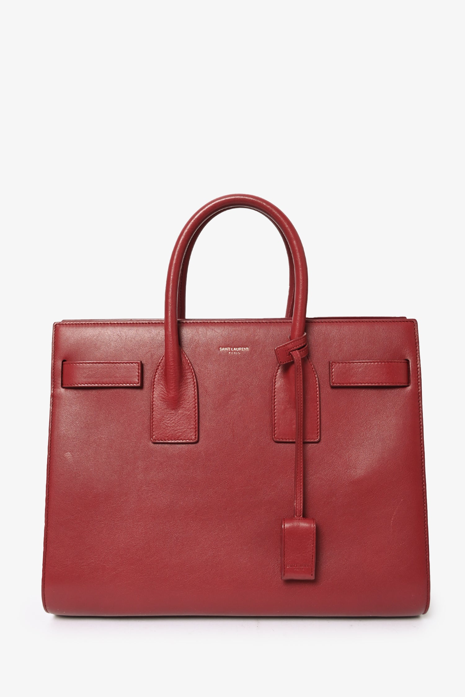 Saint Laurent Red Leather Small Sac De Jour with Strap