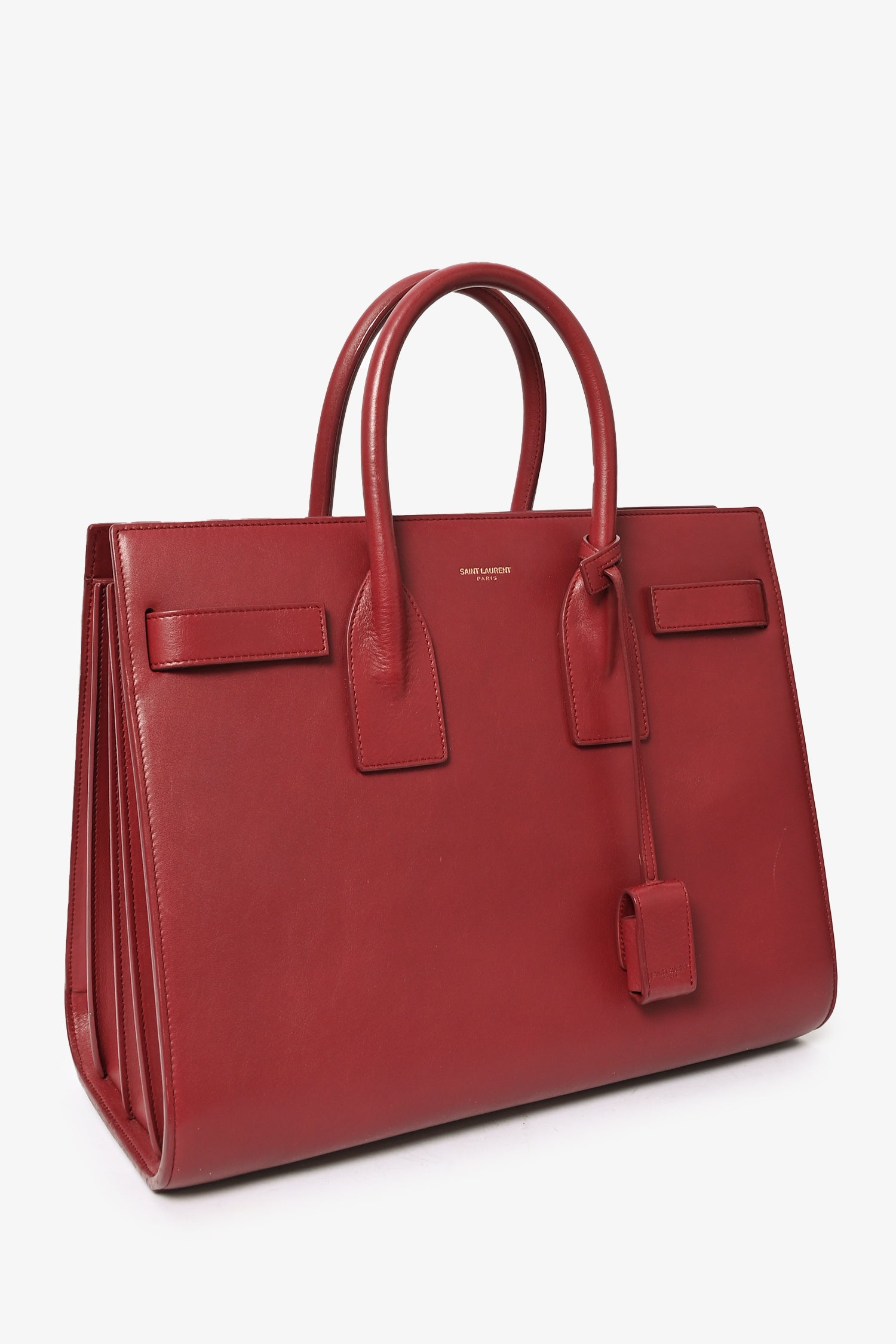 Saint Laurent Red Leather Small Sac De Jour with Strap
