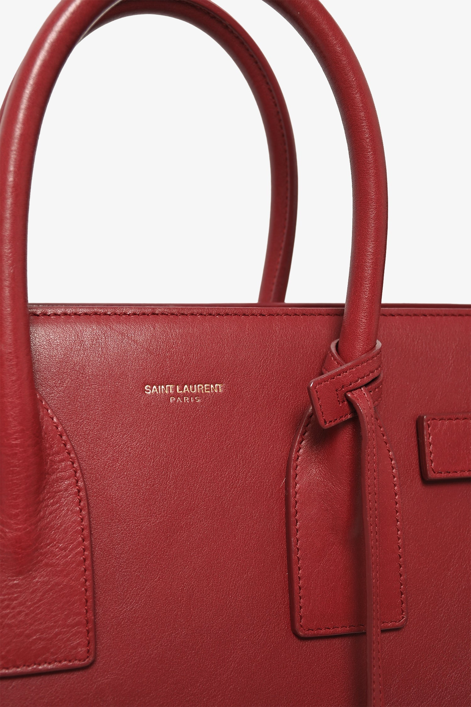 Saint Laurent Red Leather Small Sac De Jour with Strap