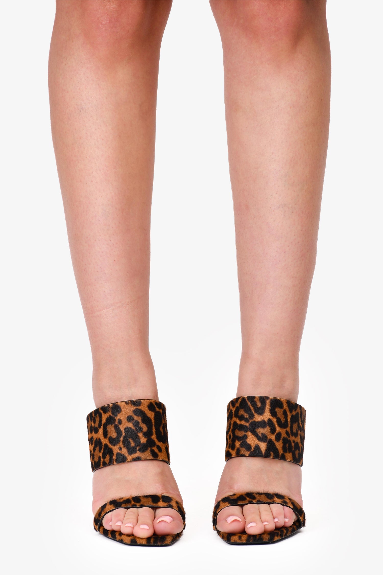 Saint Laurent Leopard Print Calf Hair Square Toe 'Oak 100' Mules Size 38