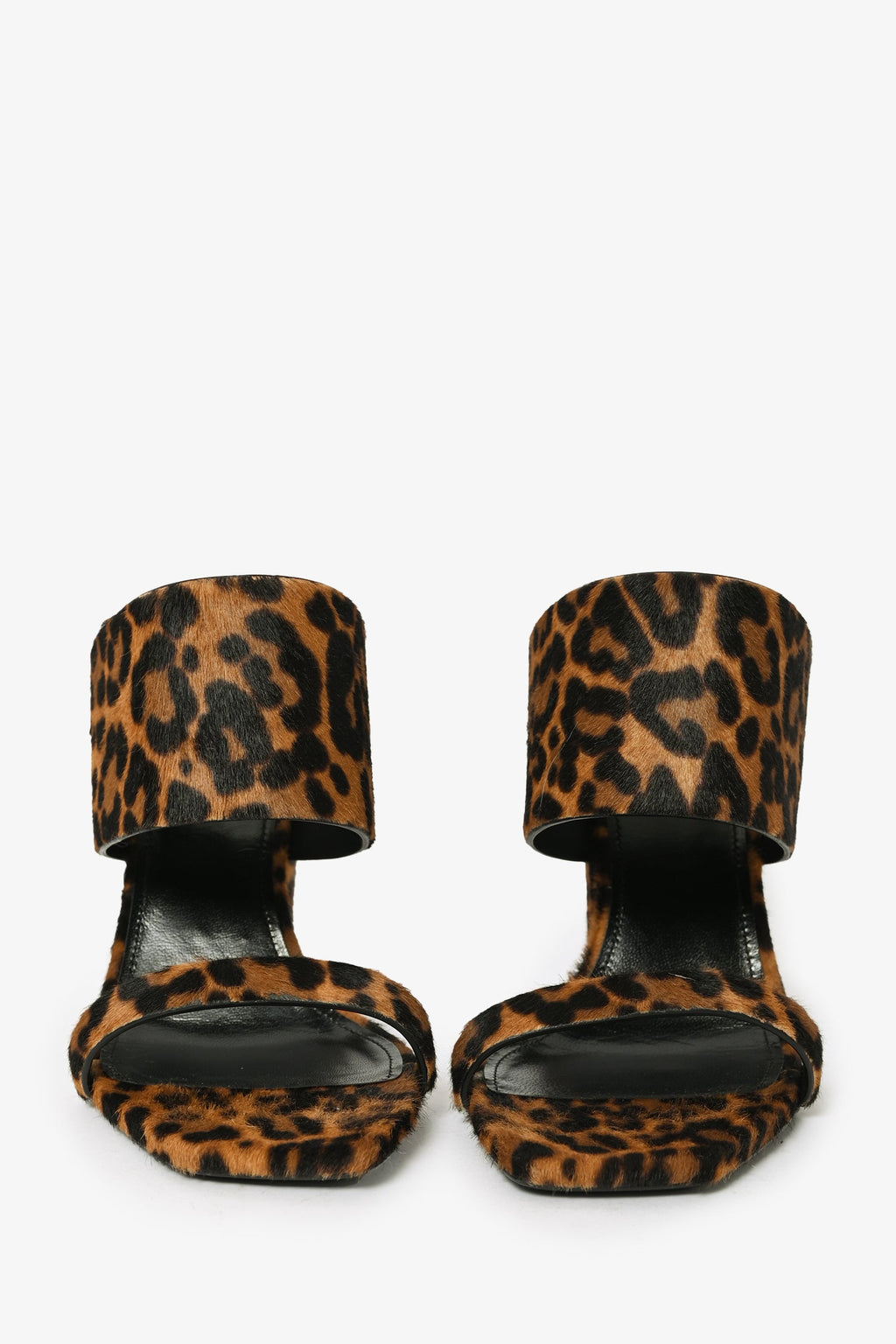 Saint Laurent Leopard Print Calf Hair Square Toe 'Oak 100' Mules Size 38
