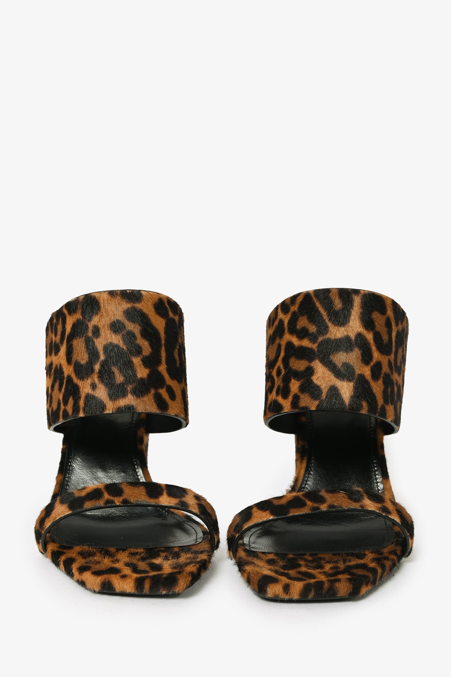 Saint Laurent Leopard Print Calf Hair Square Toe 'Oak 100' Mules Size 38