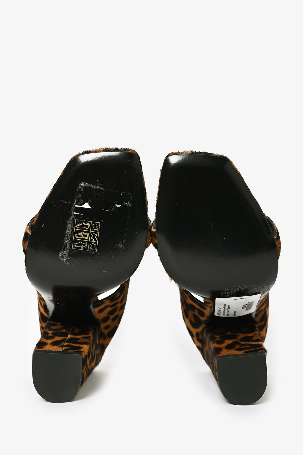Saint Laurent Leopard Print Calf Hair Square Toe 'Oak 100' Mules Size 38