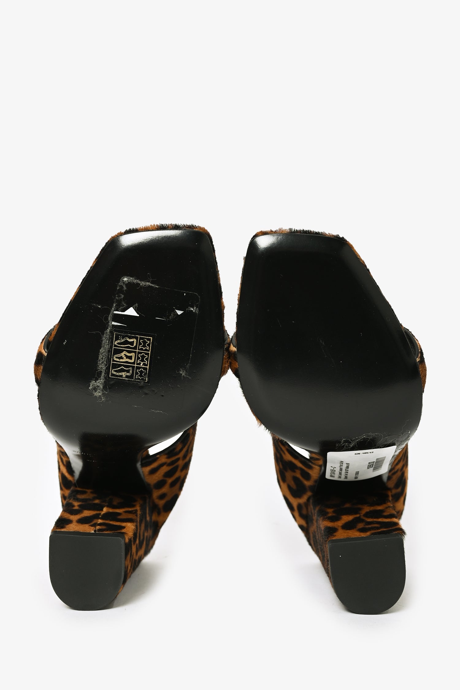 Saint Laurent Leopard Print Calf Hair Square Toe 'Oak 100' Mules Size 38