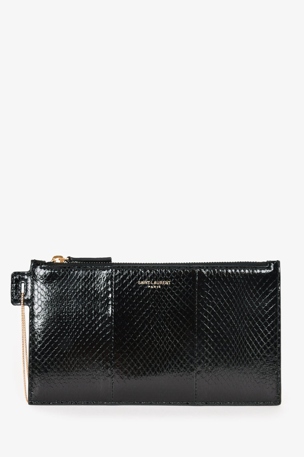 Saint Laurent Black Snake Embossed Wristlet